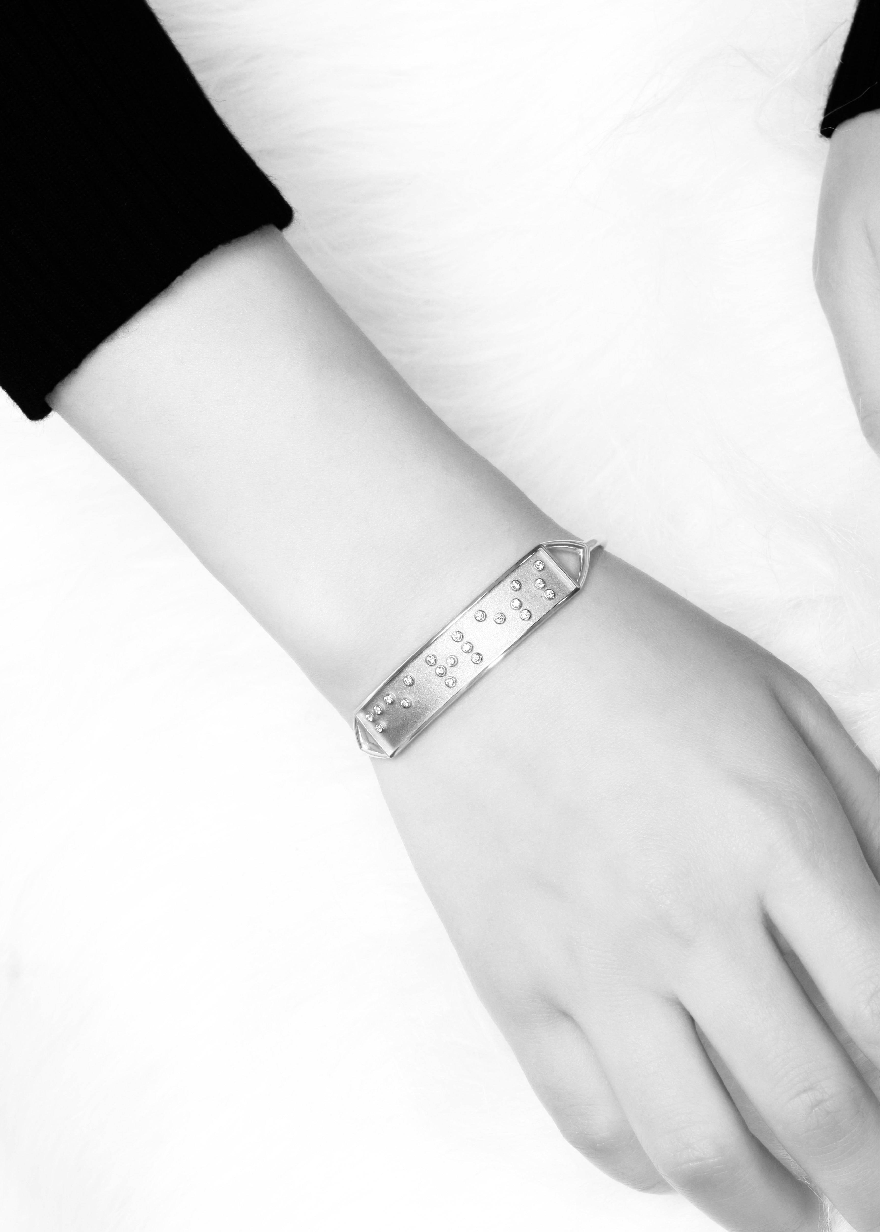 Touchstone Badass Cuff Silver with Braille Crystals on model