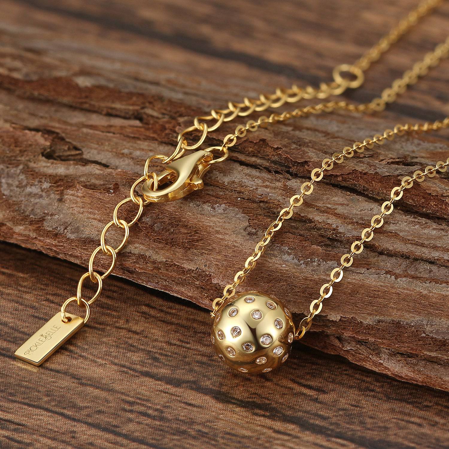 Pickleball Babe Belle BLING Ball Gold with Crystals Necklace