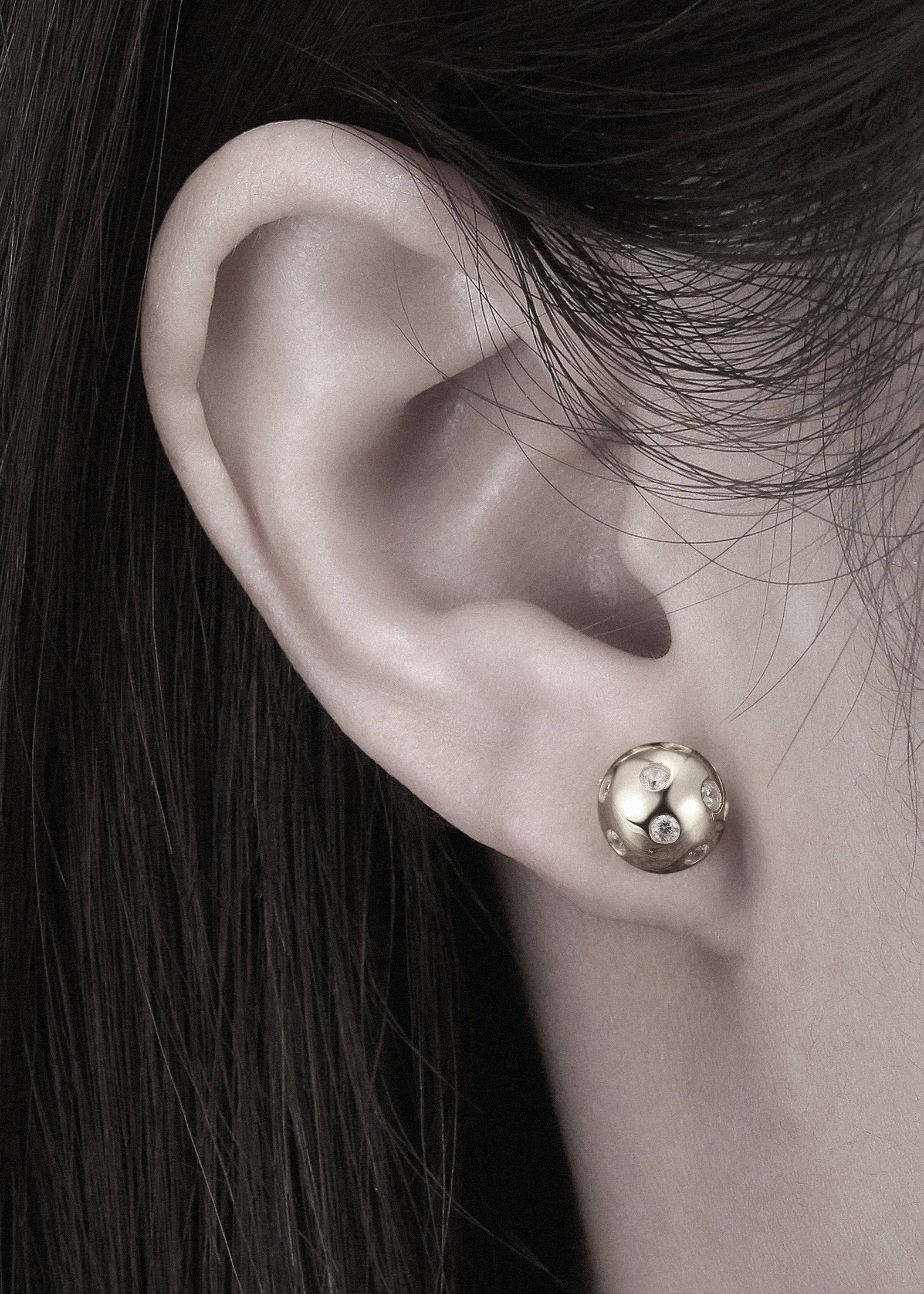 Pickleball Bling Stud Ball Silver Earrings on Model