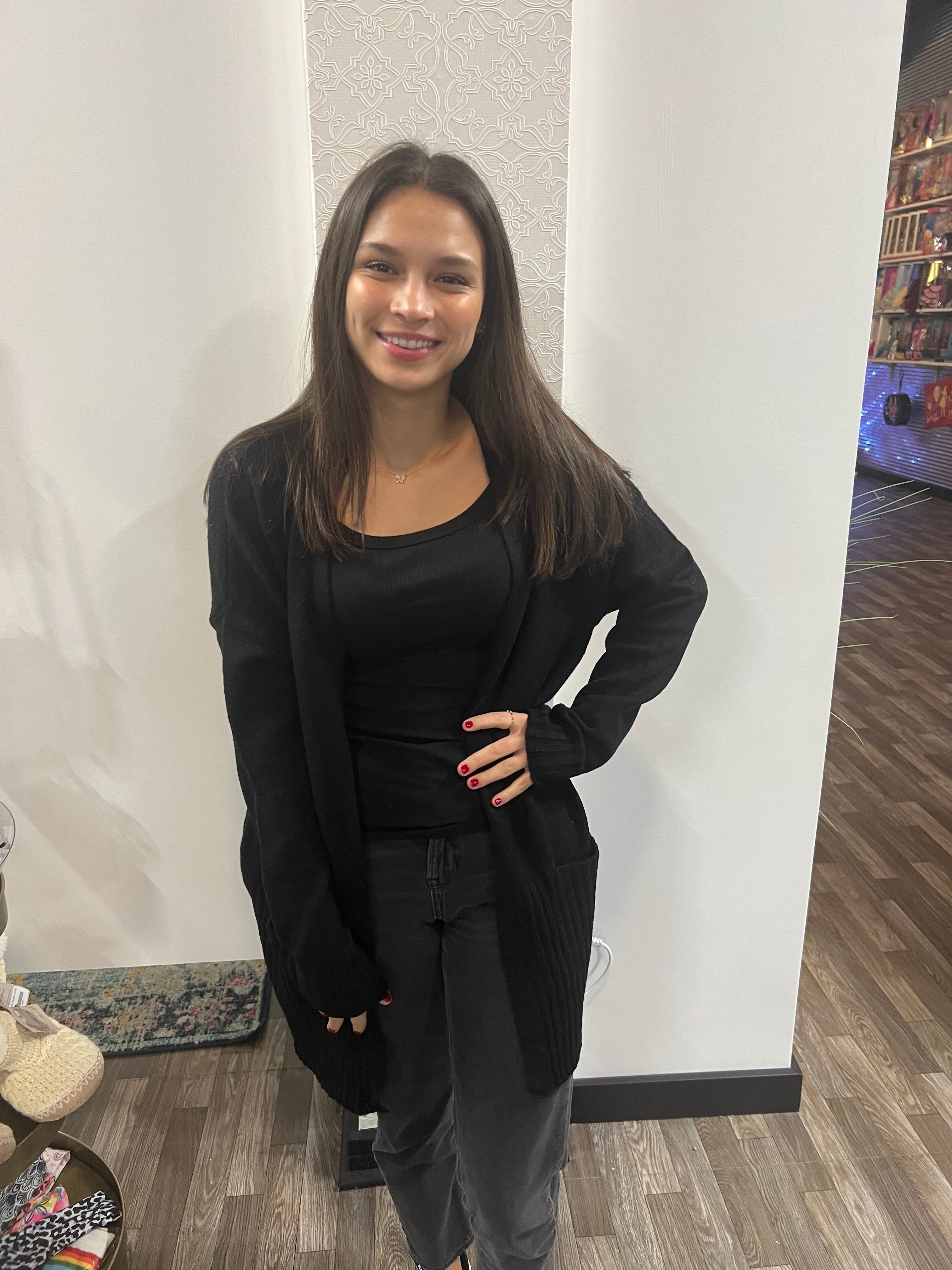 Black Long Sleeve Open Front with Pocket Sweater Cardigan - Athena's Fashion Boutique