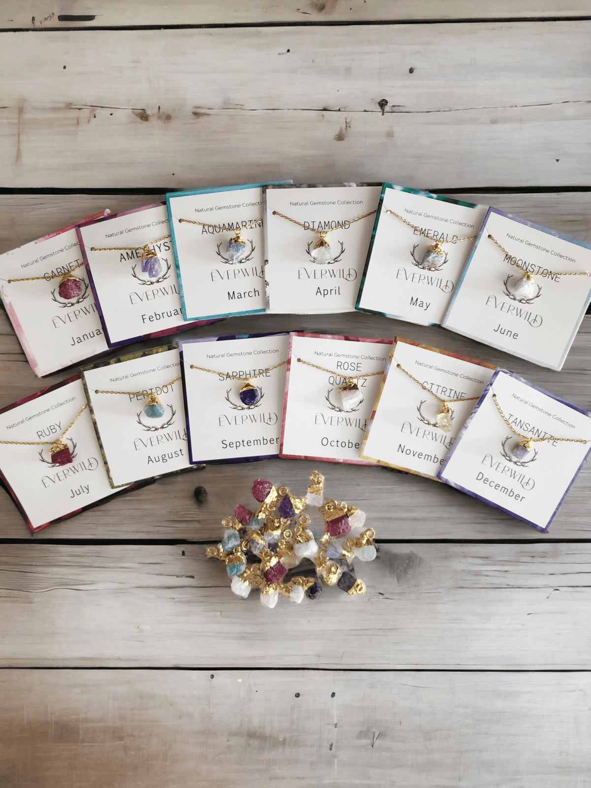Assorted Raw Natural Gemstone Nugget Birthstone Necklaces