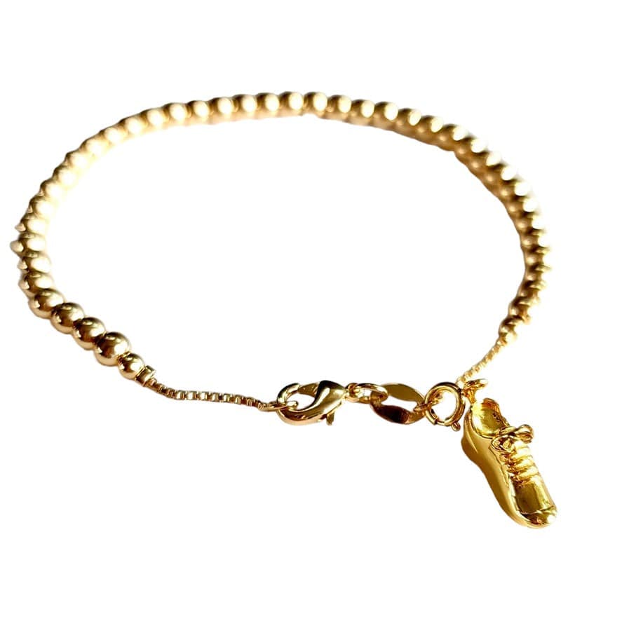 Tennis Shoe Petite Tennis Shoe Charm on Gold Ball Bracelet