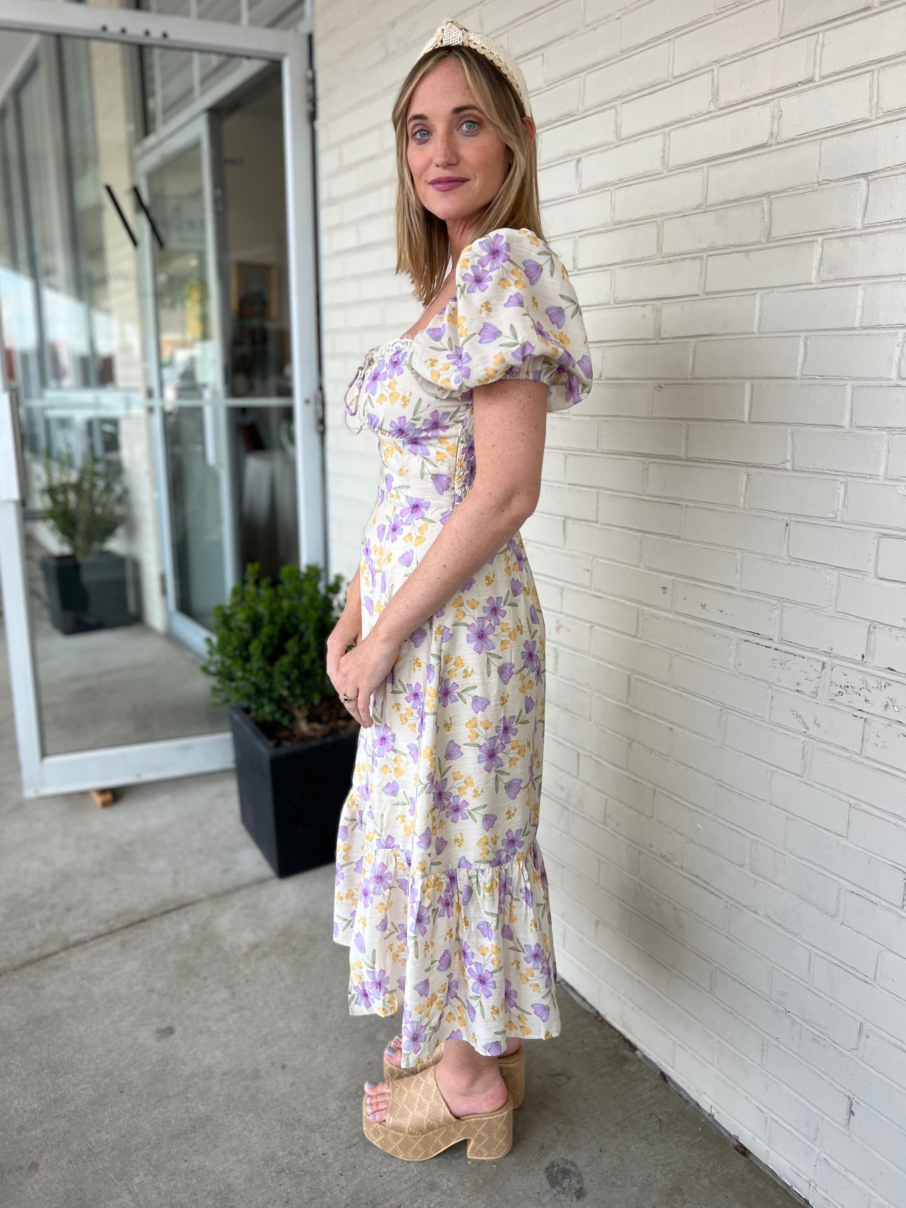 ASTR The Label | Maisie Floral Puff Sleeve Midi Dress | Swetest Stitch