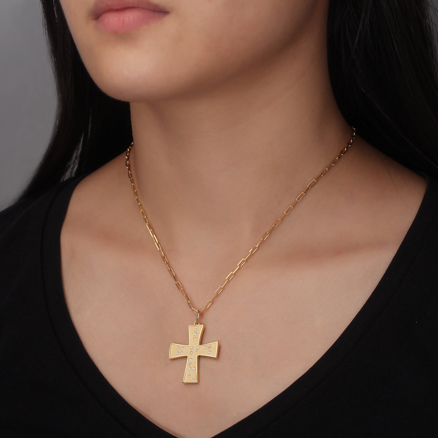 Touchstone Cross God/Love Braille Crystals Necklace Gold on Model