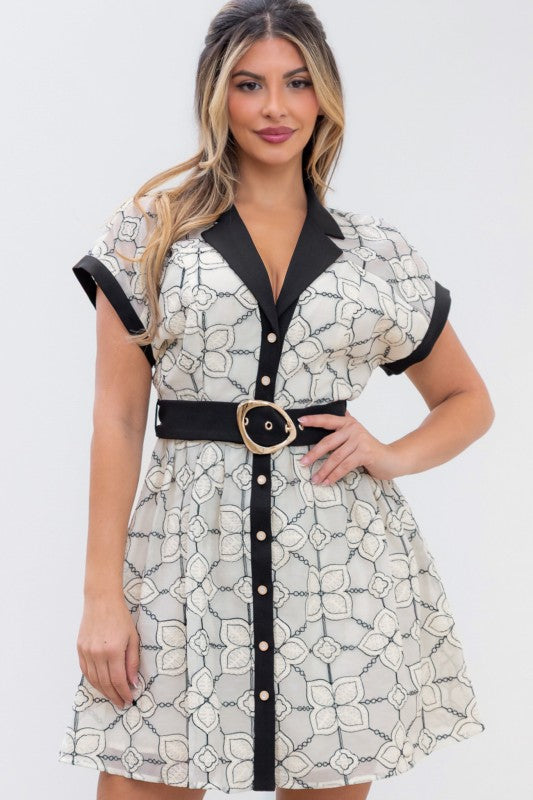 Embroidered Floral Fit & Flare Collared Mini Dress β Cream Multi - Yayas Glam & Gift Shop