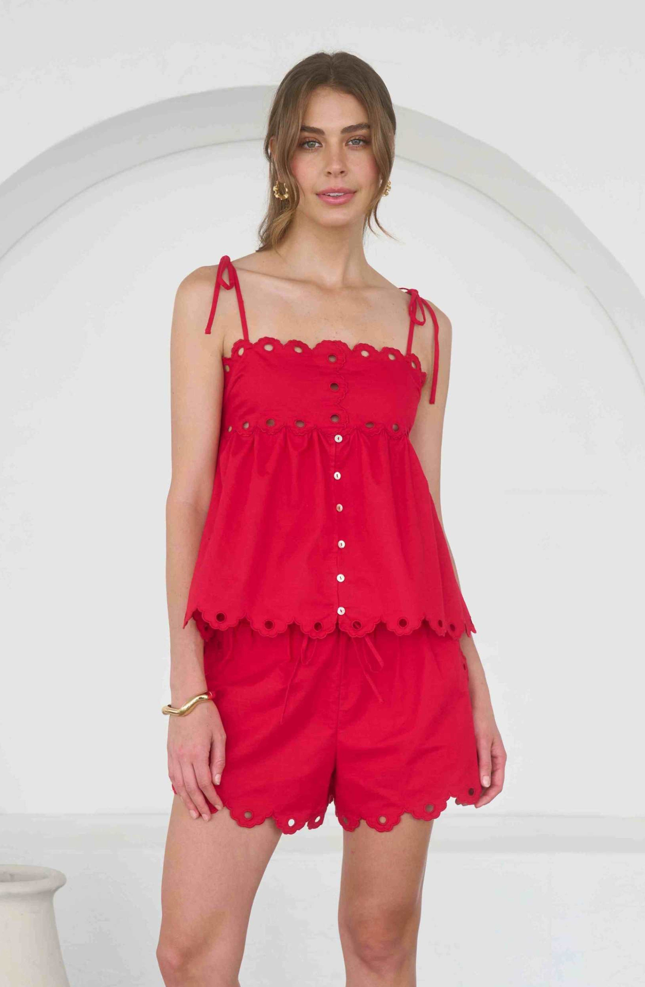 Moon River | Vivian Tie Strap Scallop Top | Sweetest Stitch Boutique