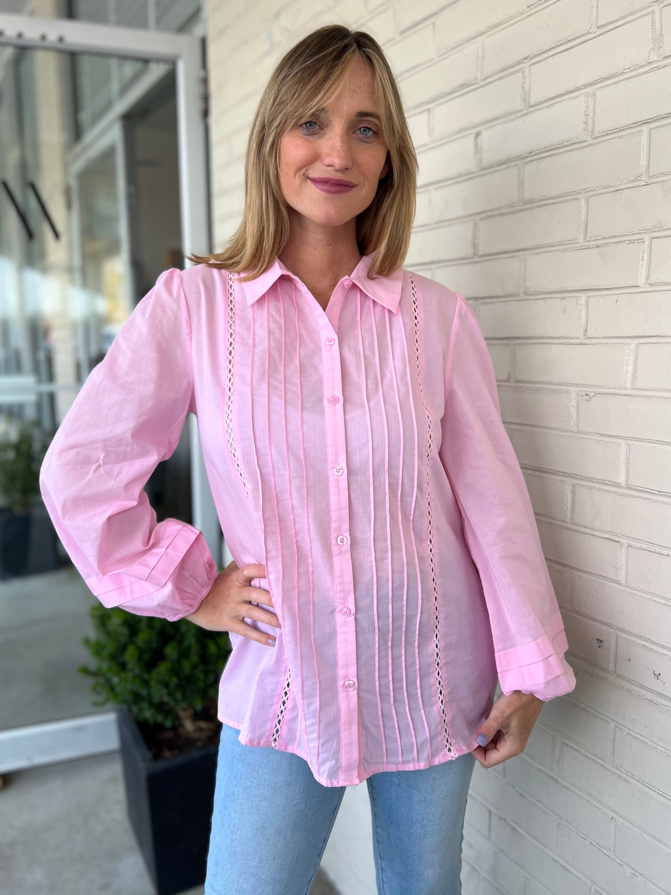 Lalavon | Pink Button Up Cora Shirt | Sweetest Stitch Boutique