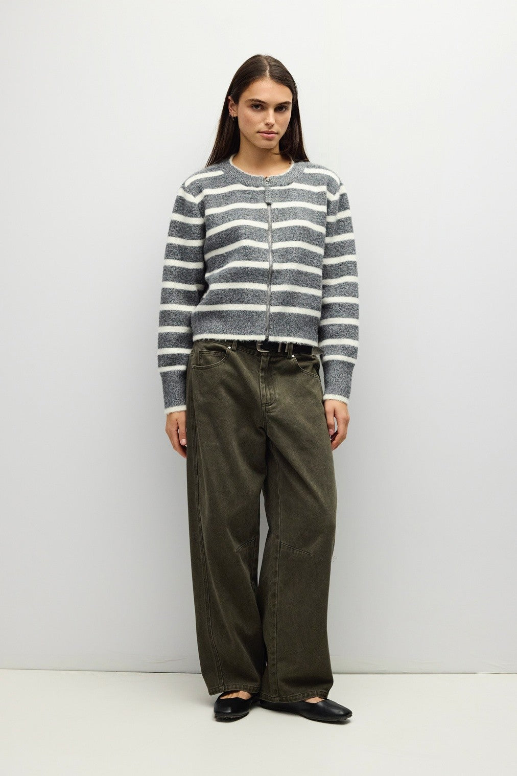 Mod Ref | Natalia Striped Zipper Sweater | Sweetest Stitch Boutique