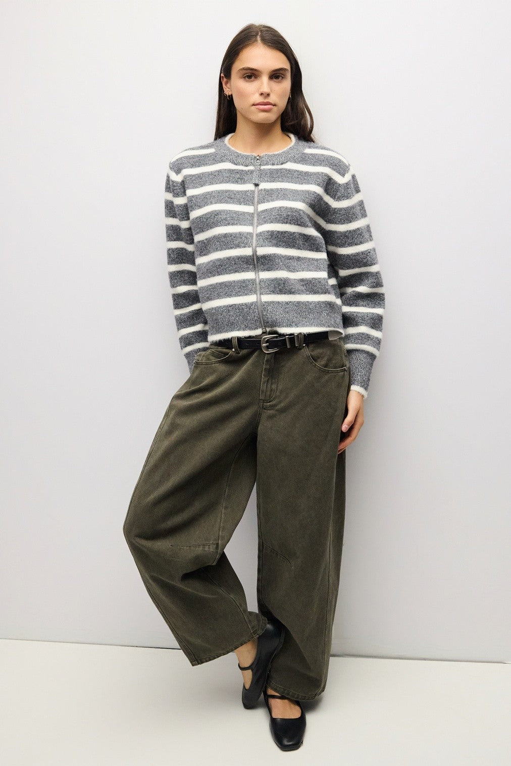 Mod Ref | Natalia Striped Zipper Sweater | Sweetest Stitch Boutique
