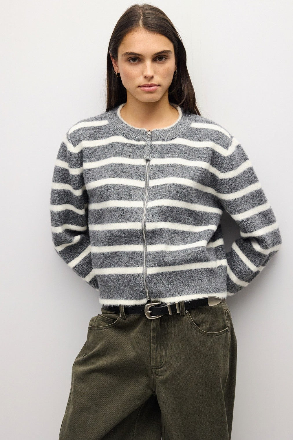 Mod Ref | Natalia Striped Zipper Sweater | Sweetest Stitch Boutique