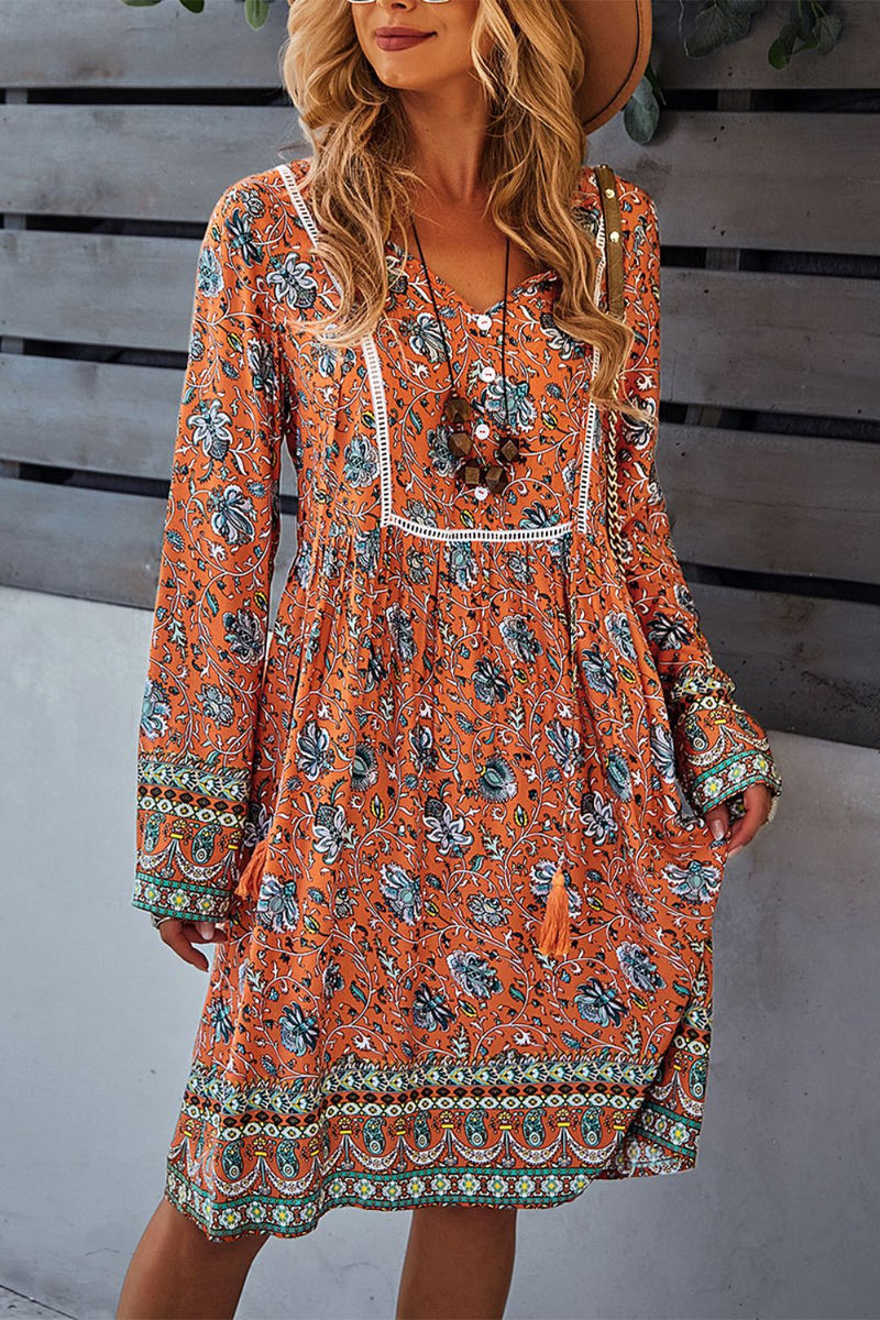 knee length boho dresses Bohemian Print V-Neck Dress – Shoptiques Bodycon Dress Split Dress nye26markdown and summer occasions Why Men's Size:Euro 41.5 = US 8.5