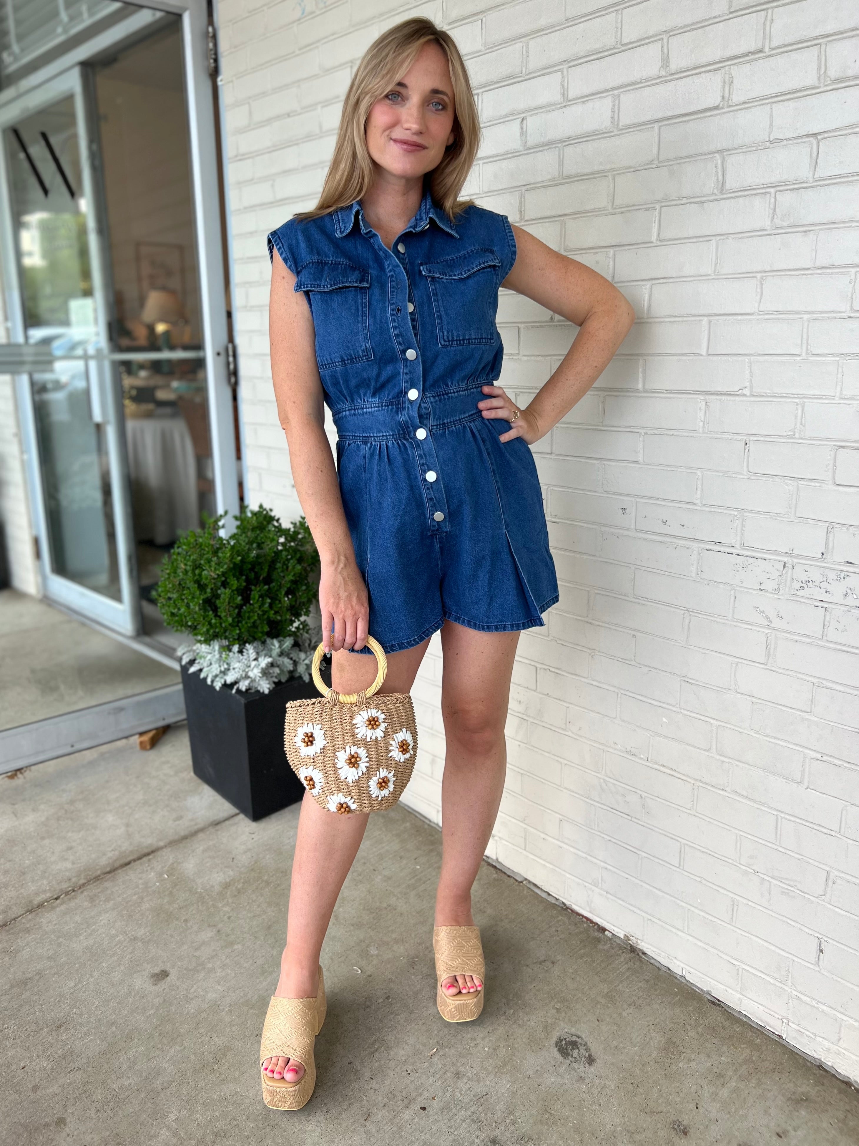 Lalavon | Caroline Button Denim Romper | Sweetest Stitch Boutique