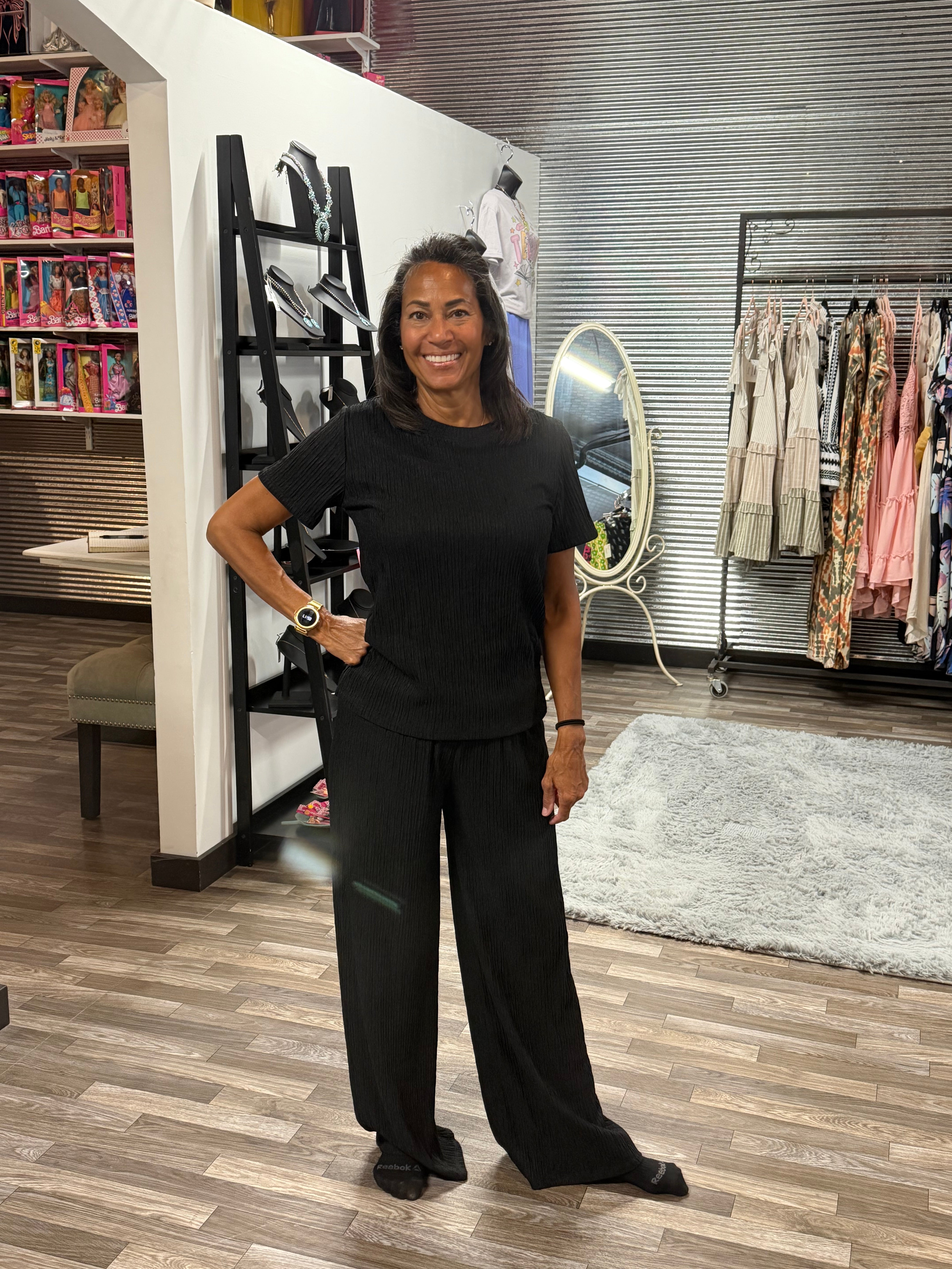 Black Tshirt and Wide Pants Lounge Set