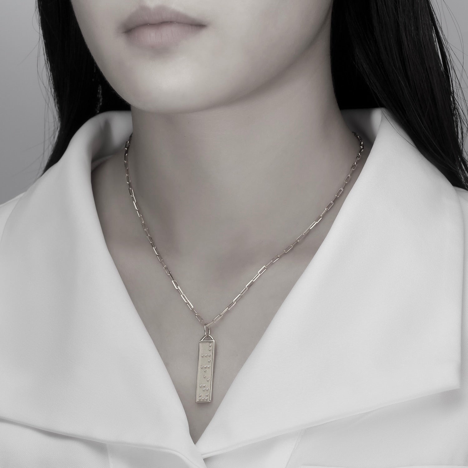 Touchstone Clarity Bar Necklace Silver on model