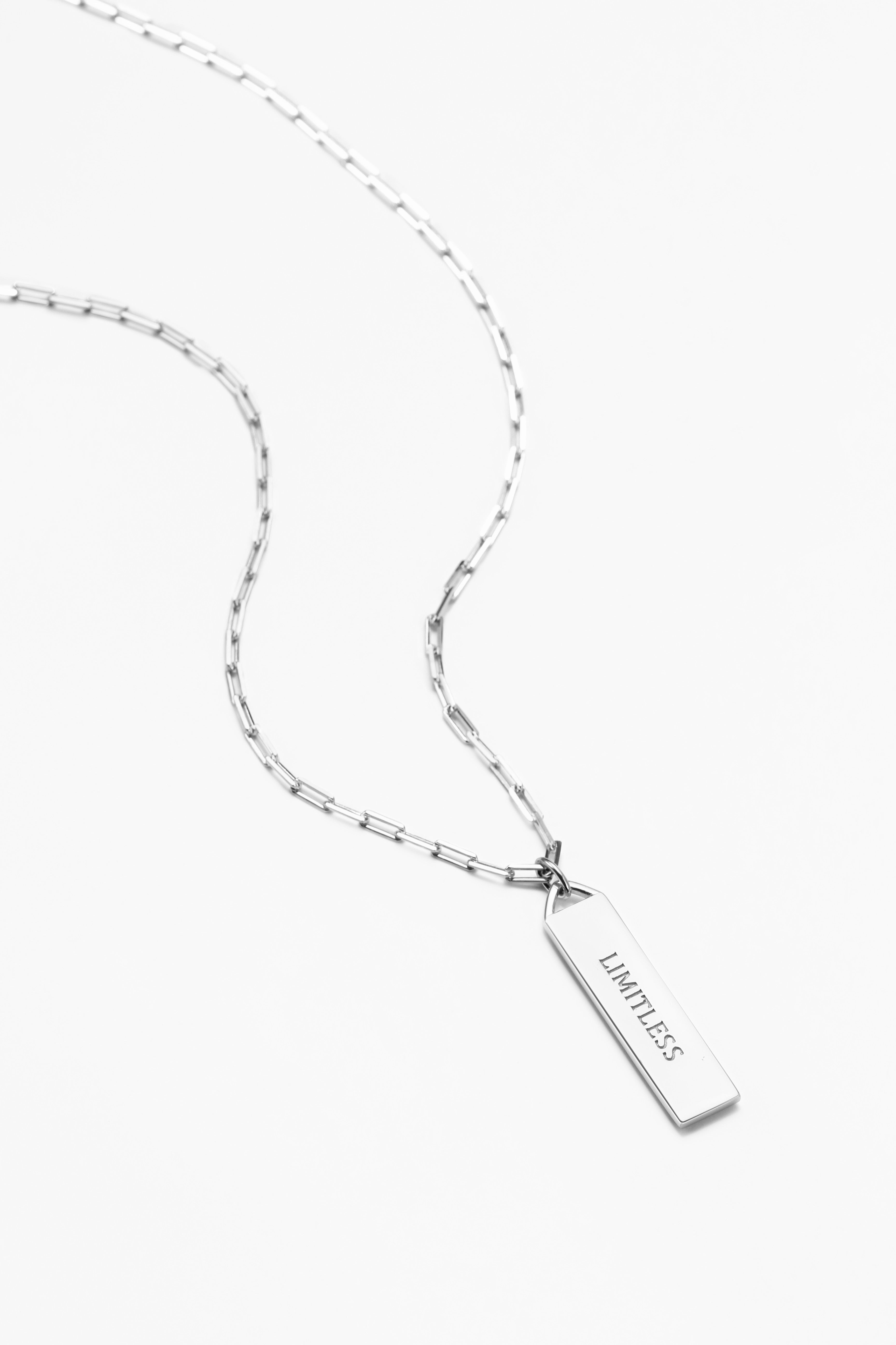 Touchstone Limitless Bar Necklace Silver "Limitless" engraved in plain text on back