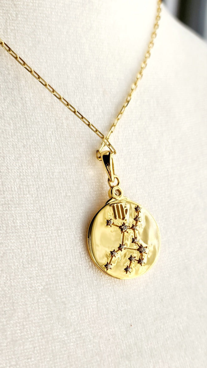 Gold Zodiac Virgo Constellation with Crystals Necklace