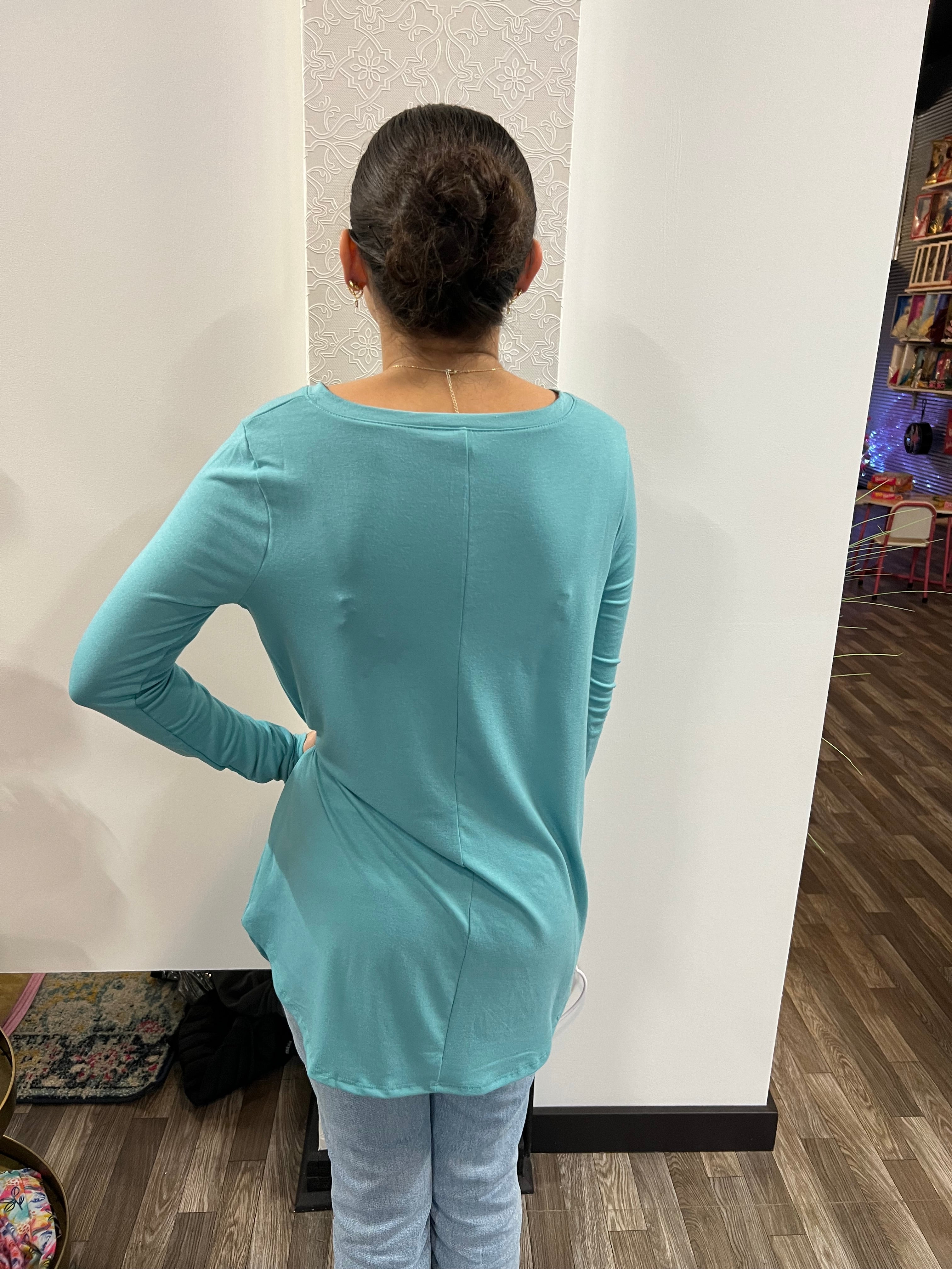 Premium Long Sleeve V Neck Round Hem Top - Athena's Fashion Boutique