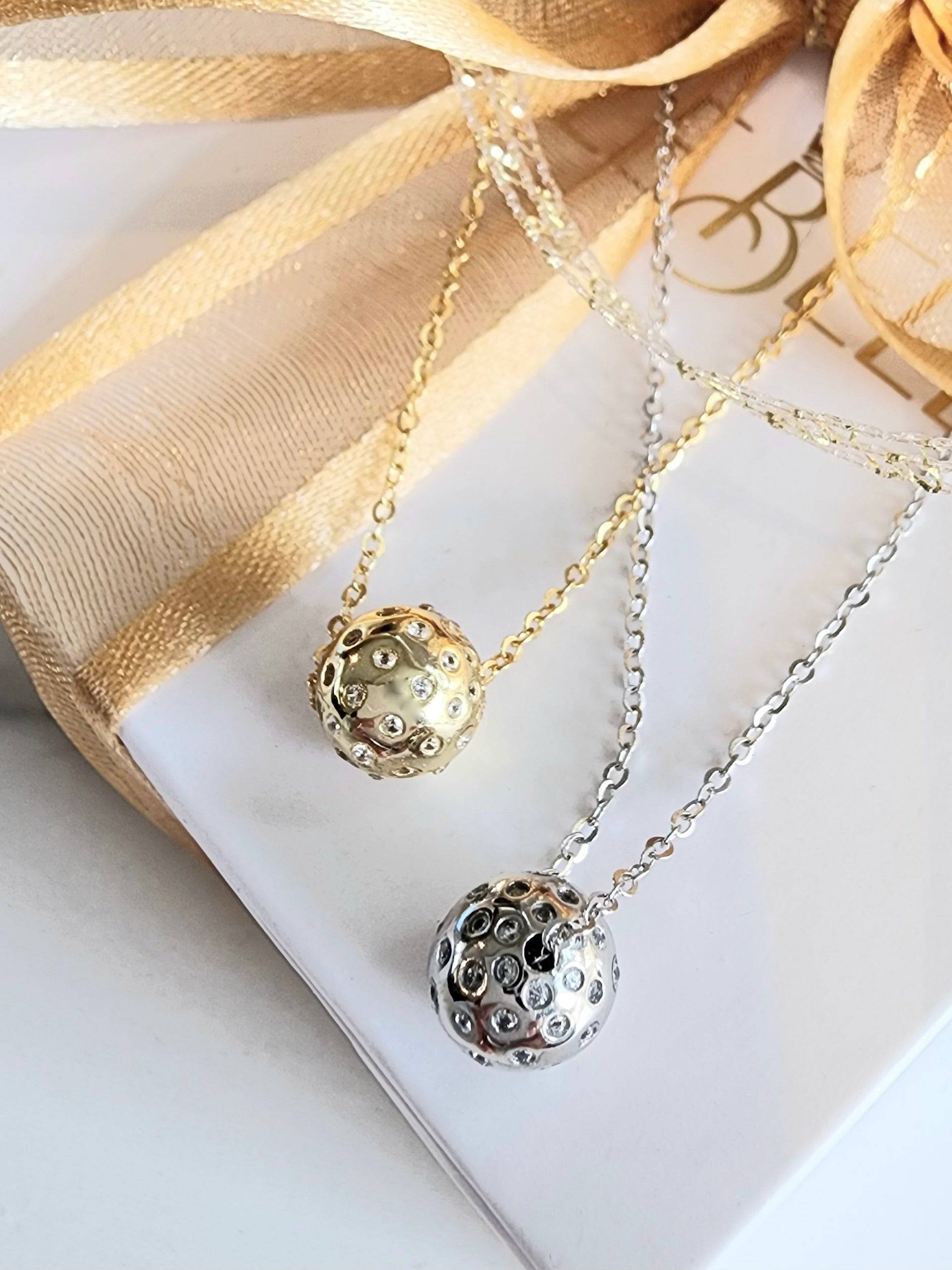 Pickleball Babe Belle BLING Ball Gold and Silver Necklaces side by side