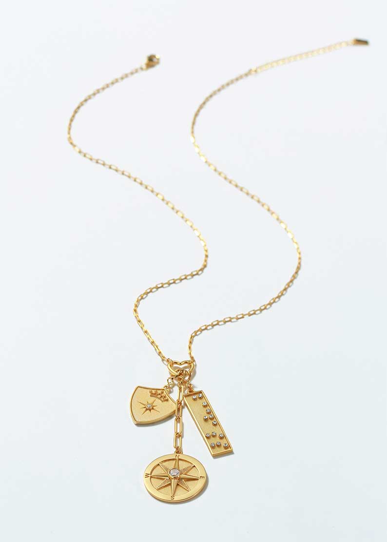 Saints and Saviors Protected Wanderer Necklace with Three Charms in Gold