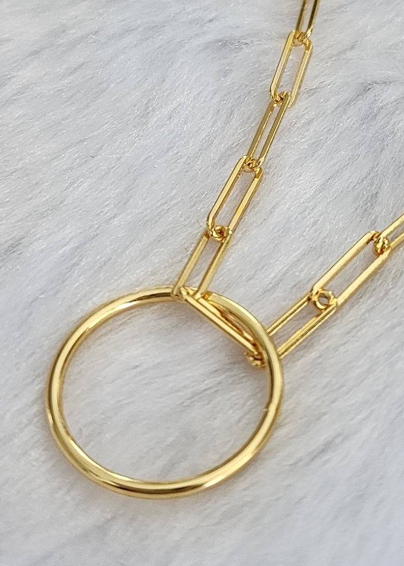 X 30-inch Clip Link Ring Necklace Gold