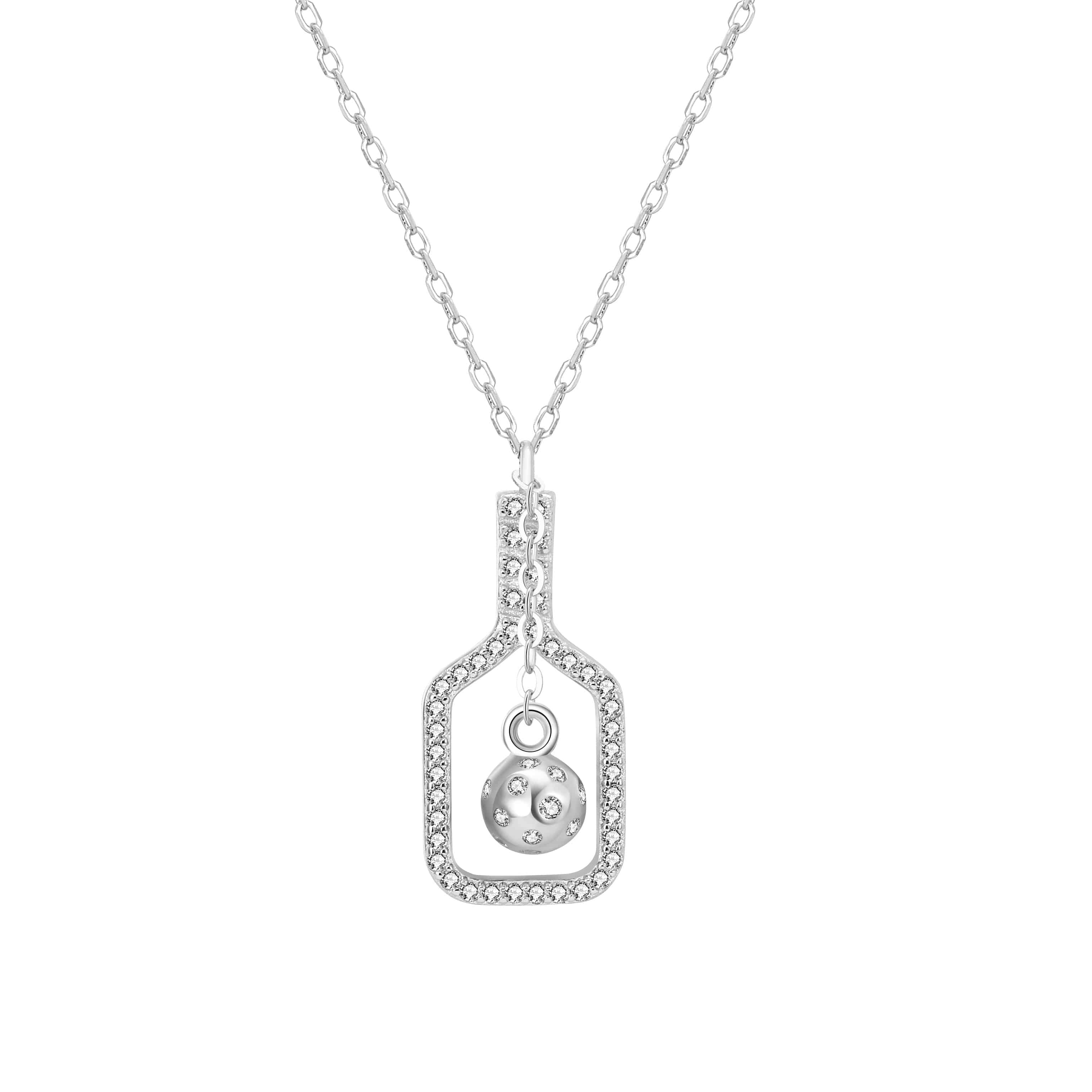 Pickleball The Mini Volley Plus Silver Necklace Paddle and Ball with Crystals