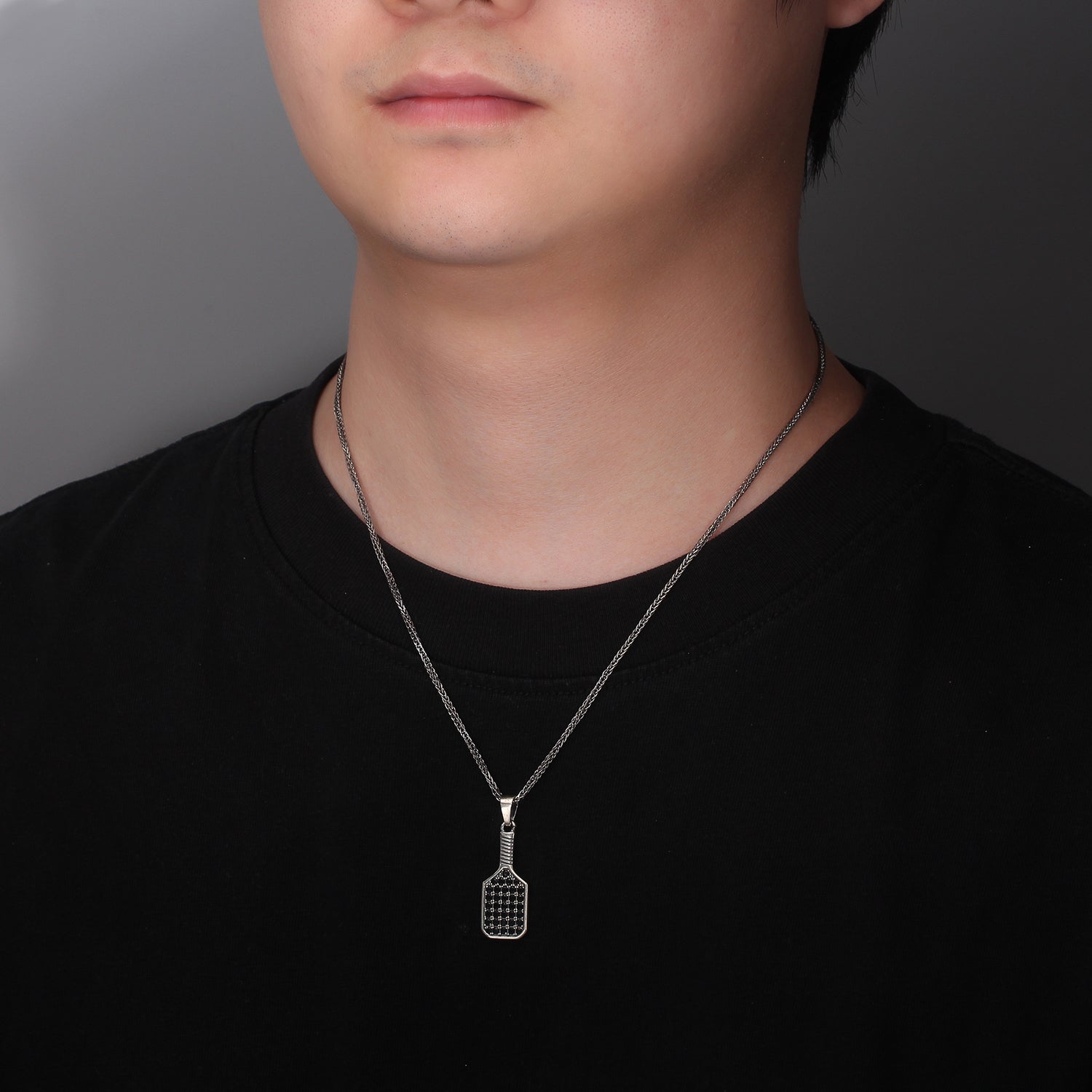 Pickleball Baller Paddle Necklace Silver