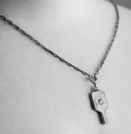Pickleball Paddle Silver Paddle Charm Necklace