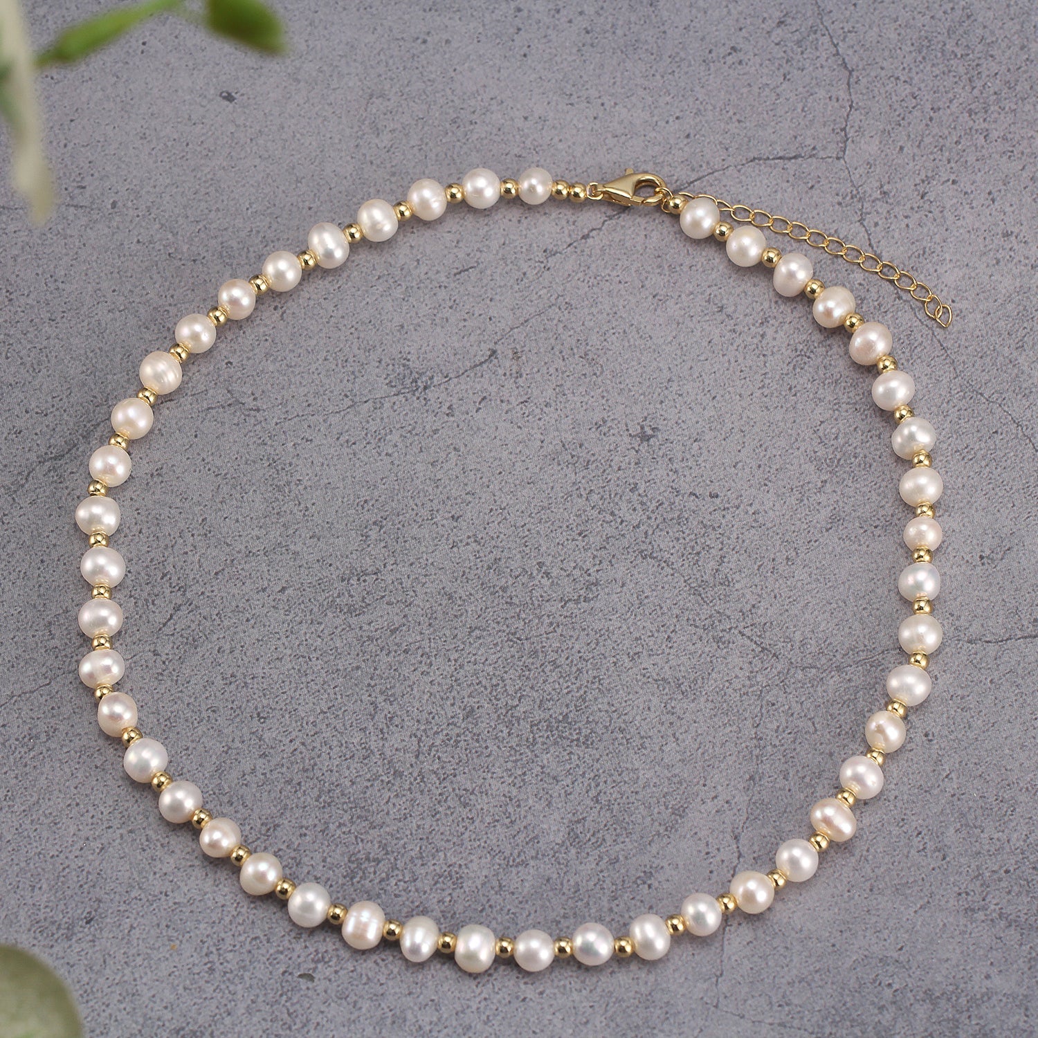 Pearly Choker Necklace with Small Gold Bead Spacers