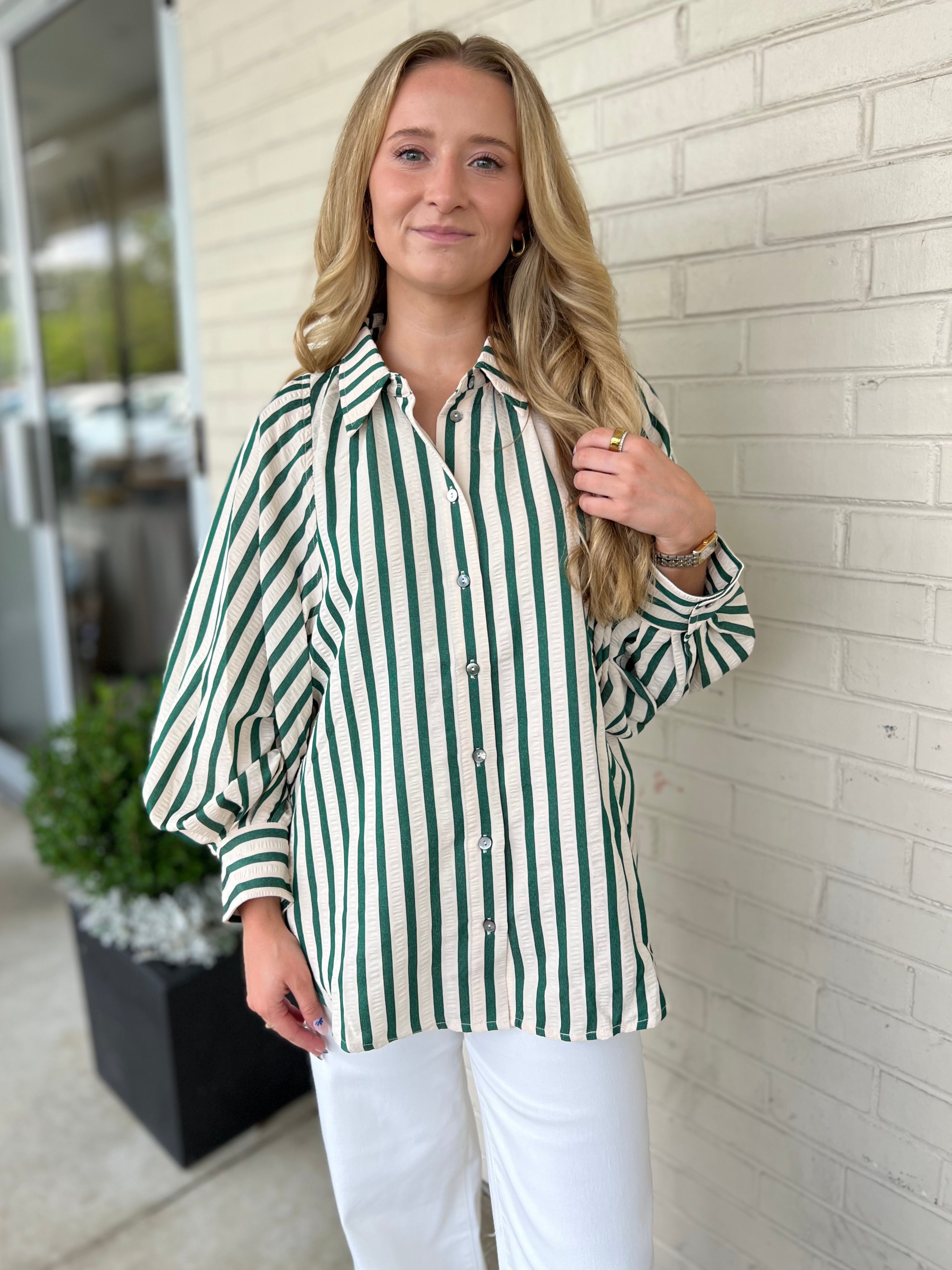 Entro | Esmerelda Striped Button Up Top | Sweetest Stitch Boutique