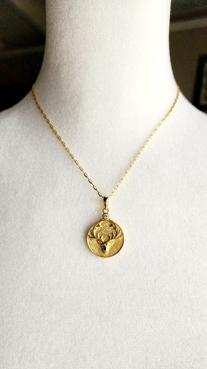 Gold Zodiac Virgo Antler Necklace