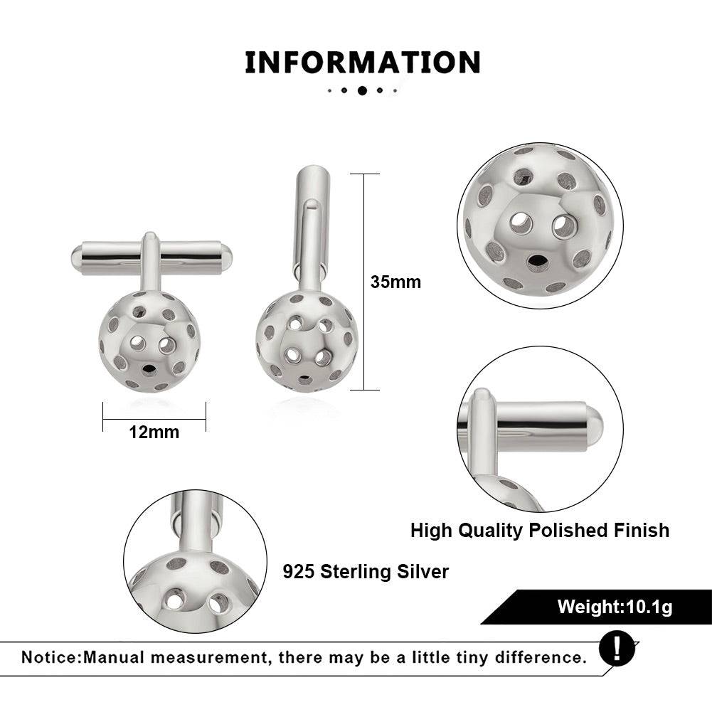 Pickleball Cuff Links Silver Ball Specs