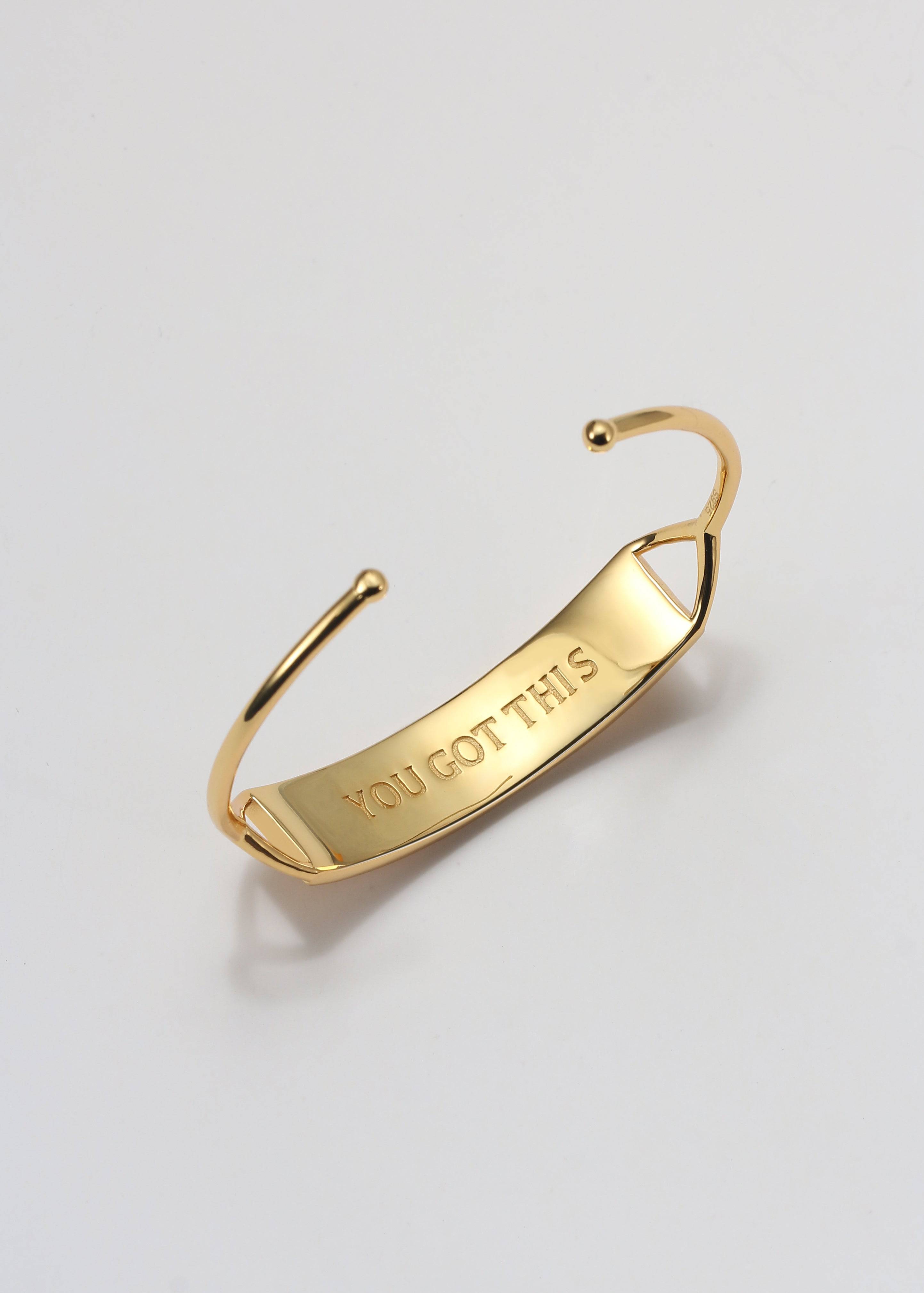 Touchstone You Got This Gold Cuff shows "You Got This" engraved in plain text on reverse