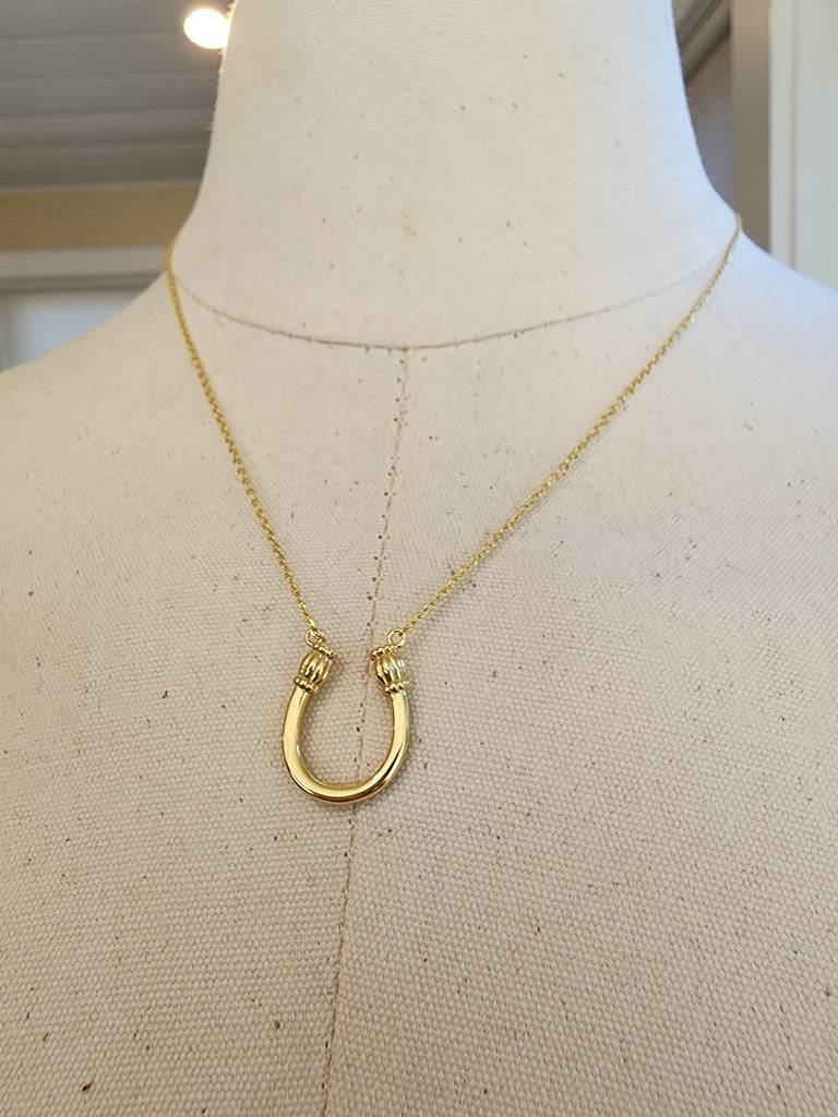 Saints Feeling Lucky Gold Horseshoe Necklace Reversible Smooth Side