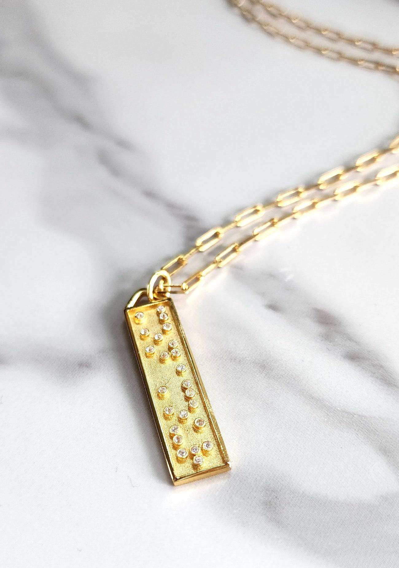Touchstone Mon Amour Bar Necklace Gold with Braille Crystals