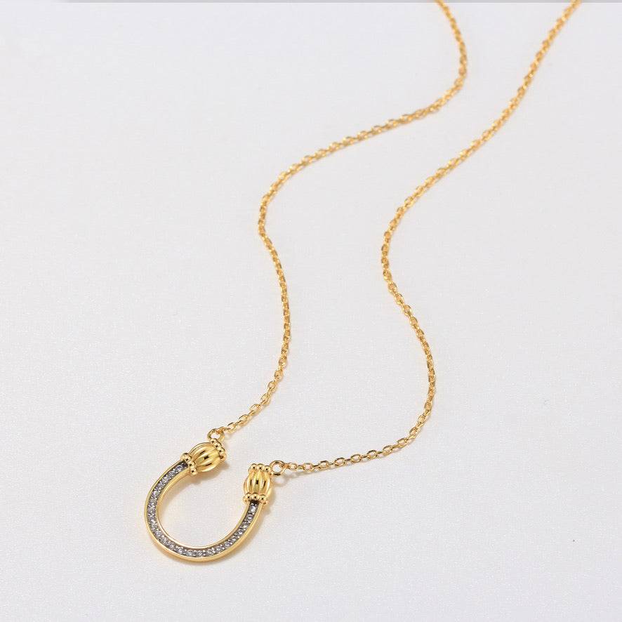 Saints Feeling Lucky Gold Horseshoe Necklace with Crystals