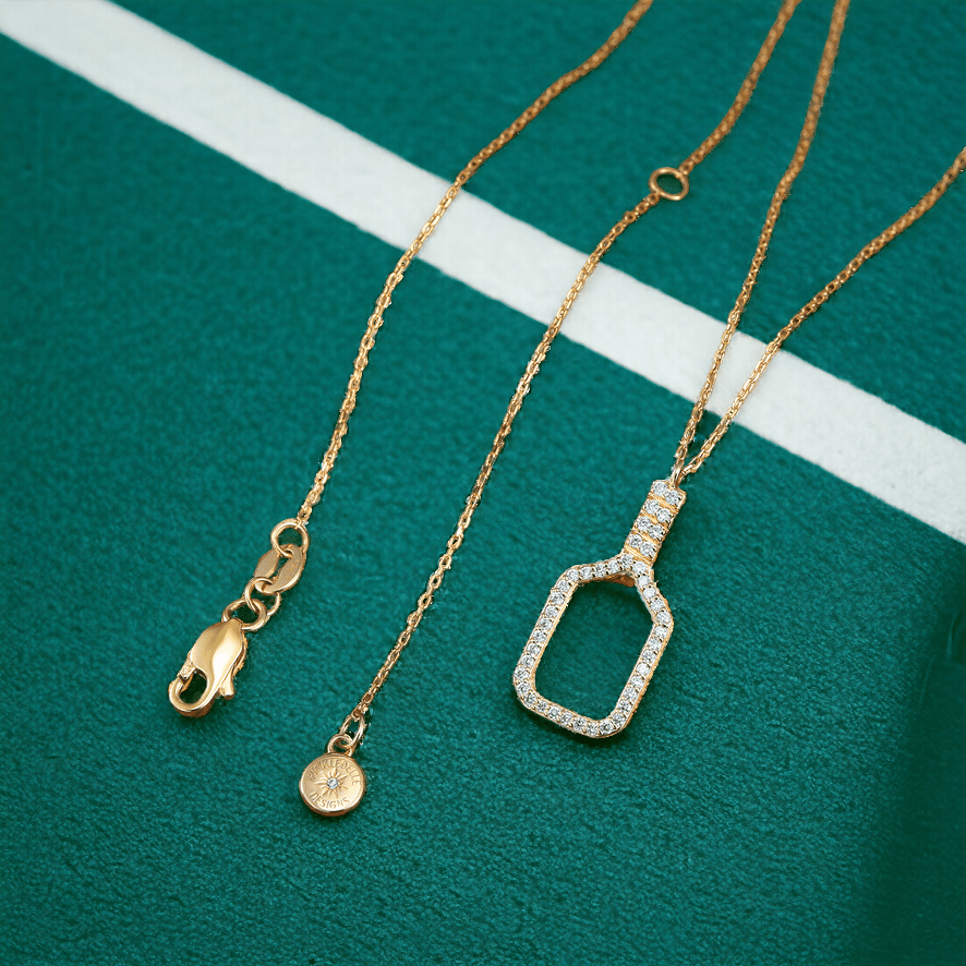 Pickleball Belle Volley FINE Necklace Solid 14k Gold with Diamonds