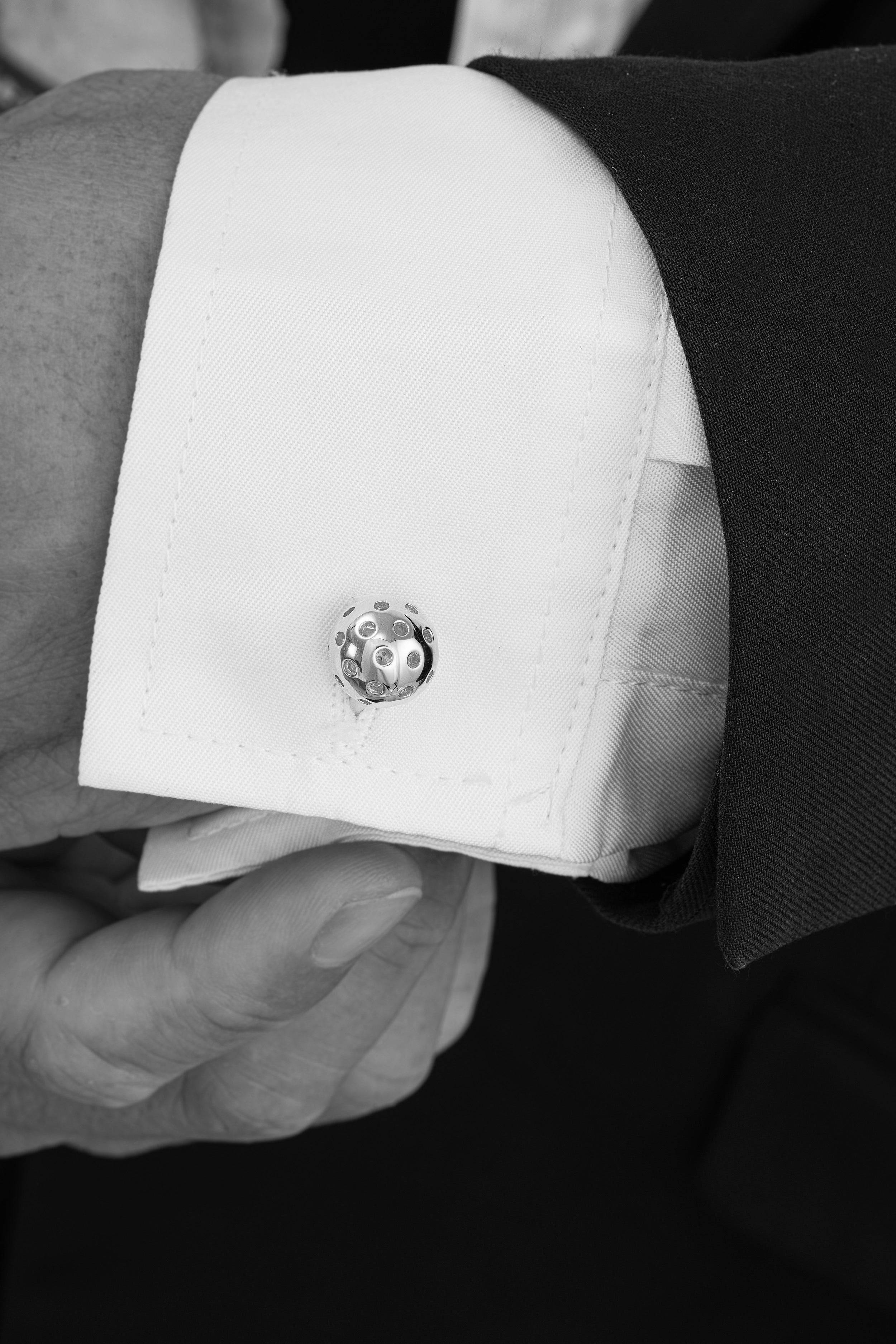 Pickleball Cuff Links Silver Ball on cuff