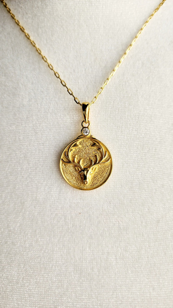 Gold Zodiac Virgo Antler Necklace