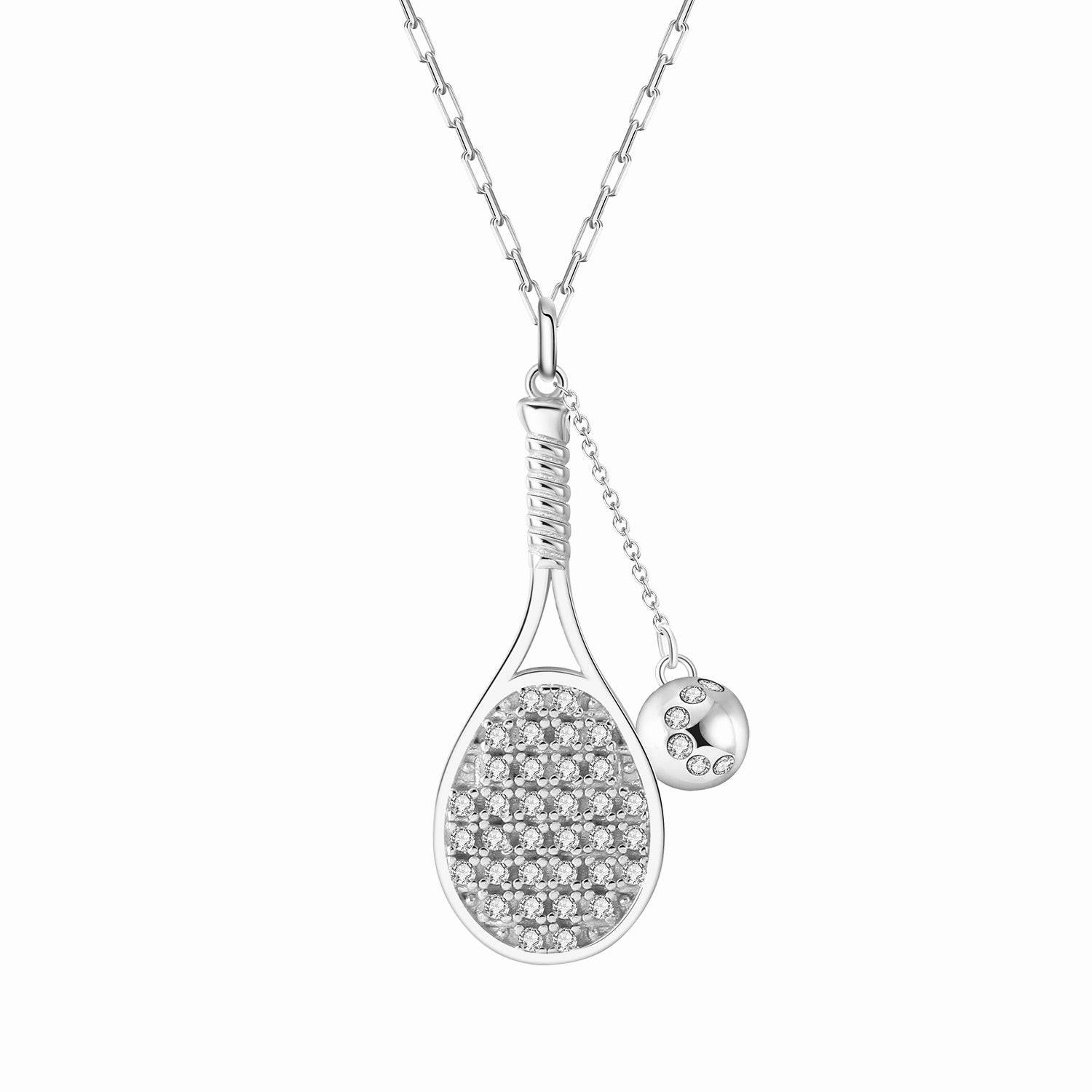 LoveMatch Tennis LOVE Bling Racquet and Ball on CLIP Chain Silver Necklace