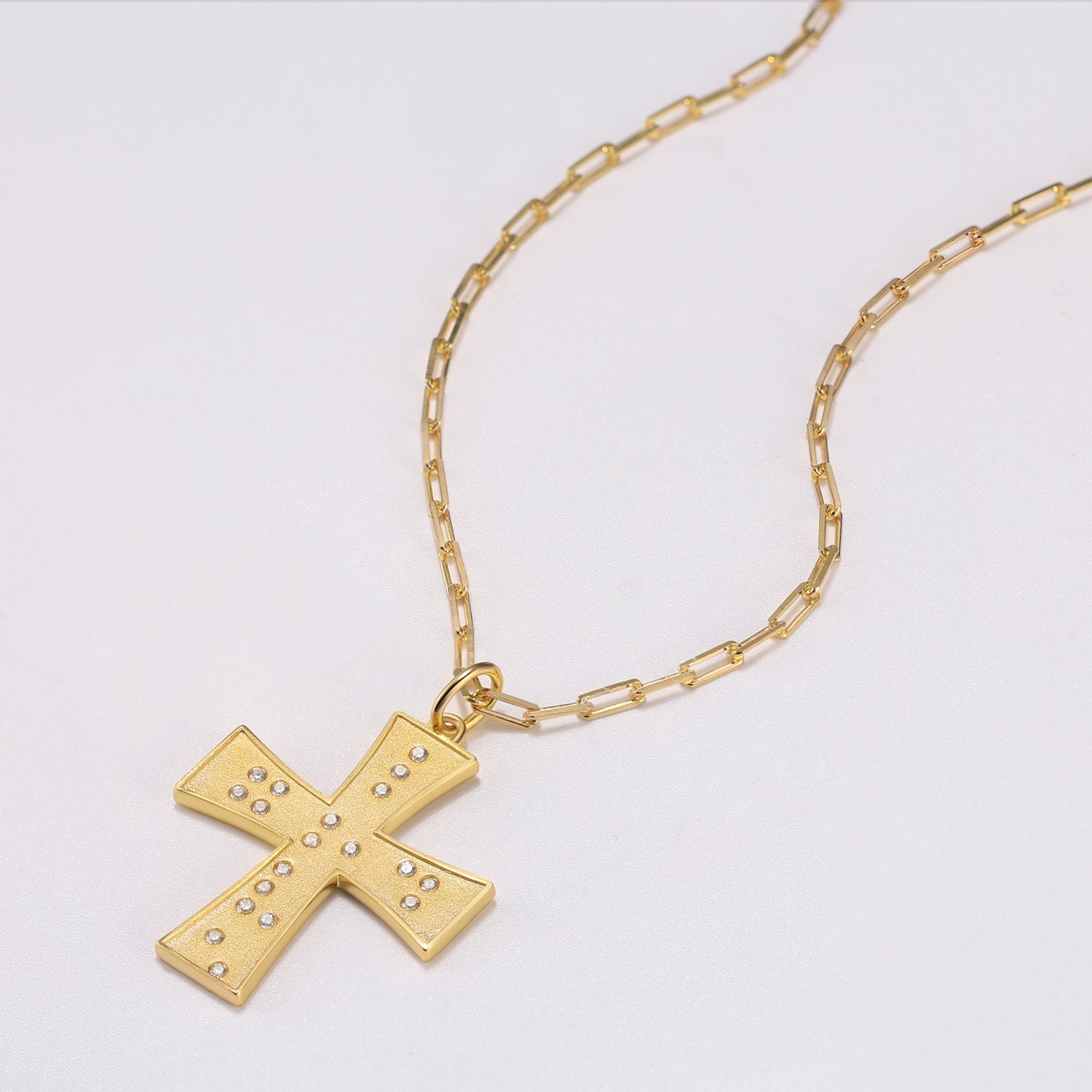 Touchstone Cross 'God/Love' in Braille Crystals Necklace Gold