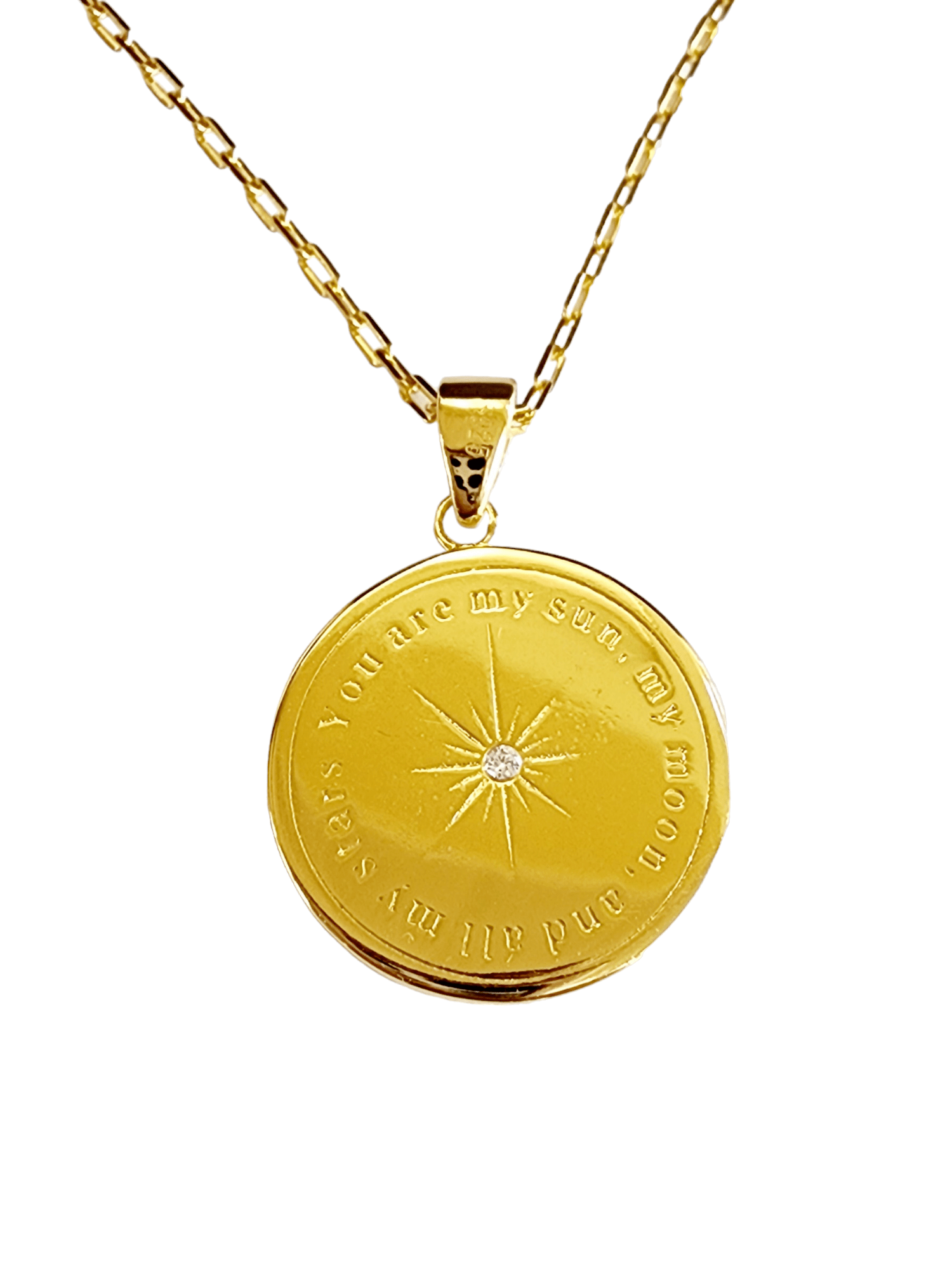 Over The Moon Pink Pendant reverse side "You are my Sun, my Moon and all my Stars" Necklace