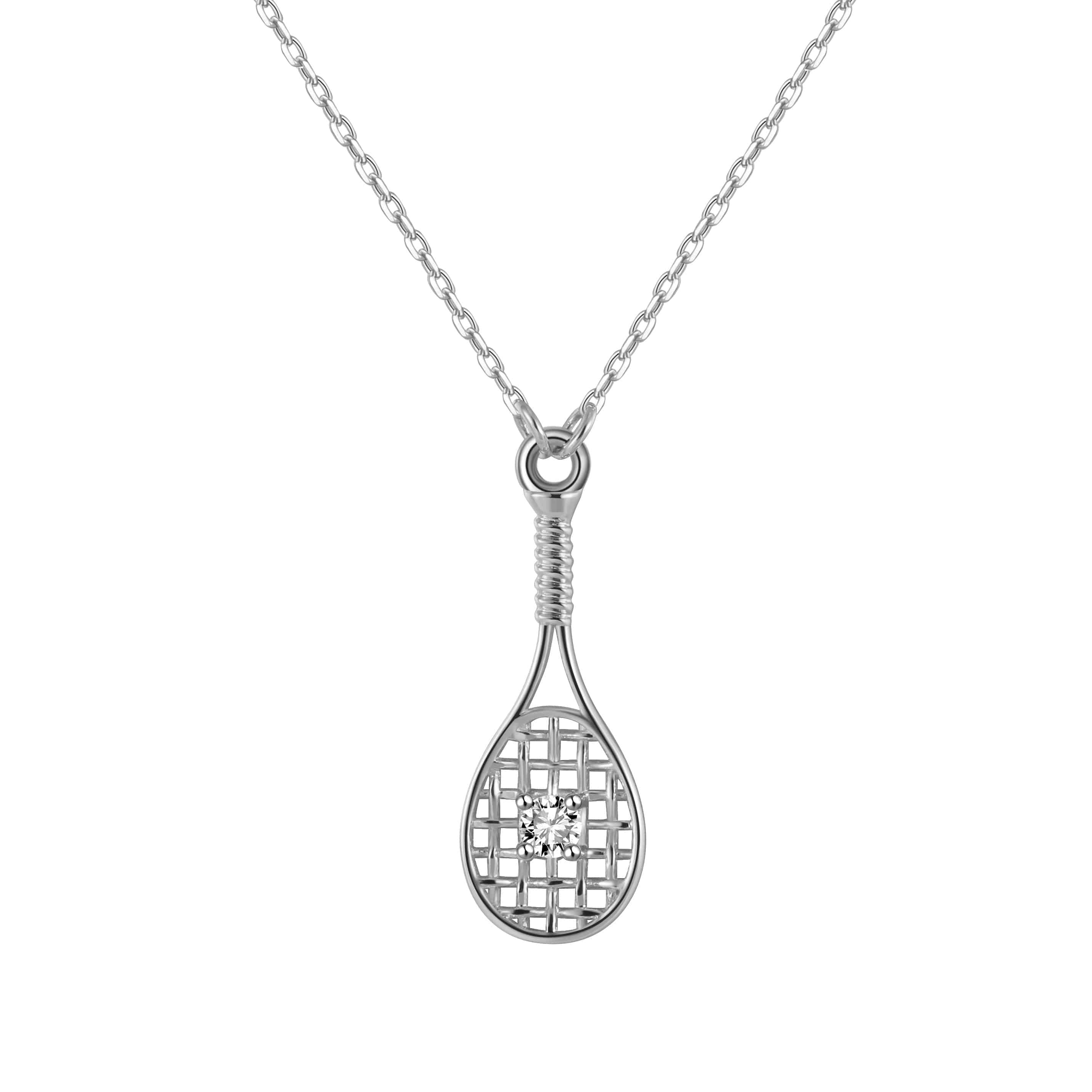 LoveMatch Tennis Baby Love Silver Racquet & Ball Pendant Necklace with Crystal