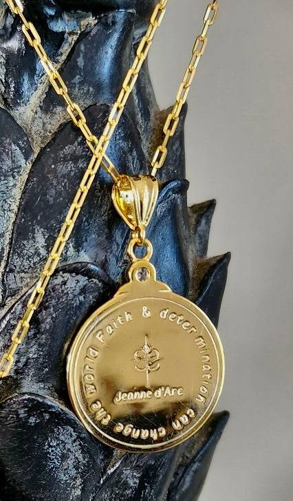 Saints and Saviors Joan of Arc March Pendant Necklace "Faith and Determination can change the world" engraved on reverse