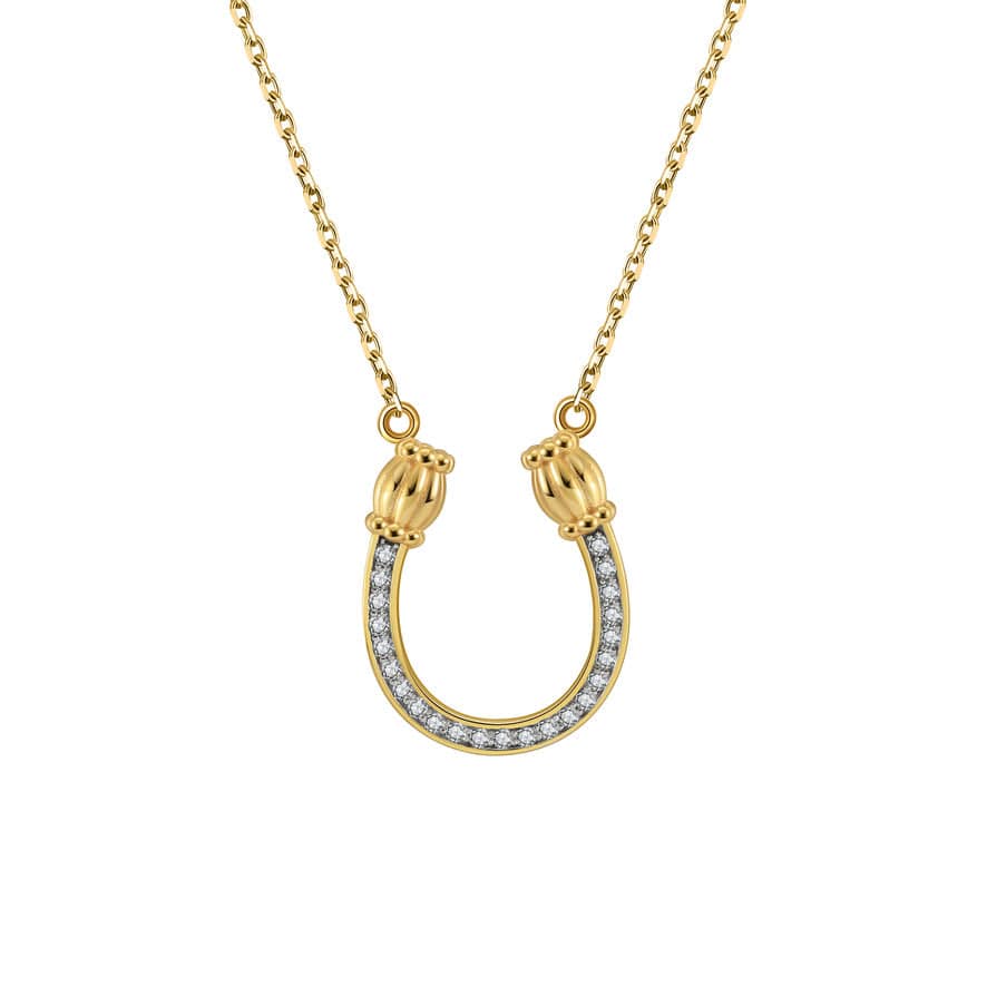 Saints Feeling Lucky Gold Horseshoe Necklace with Crystals