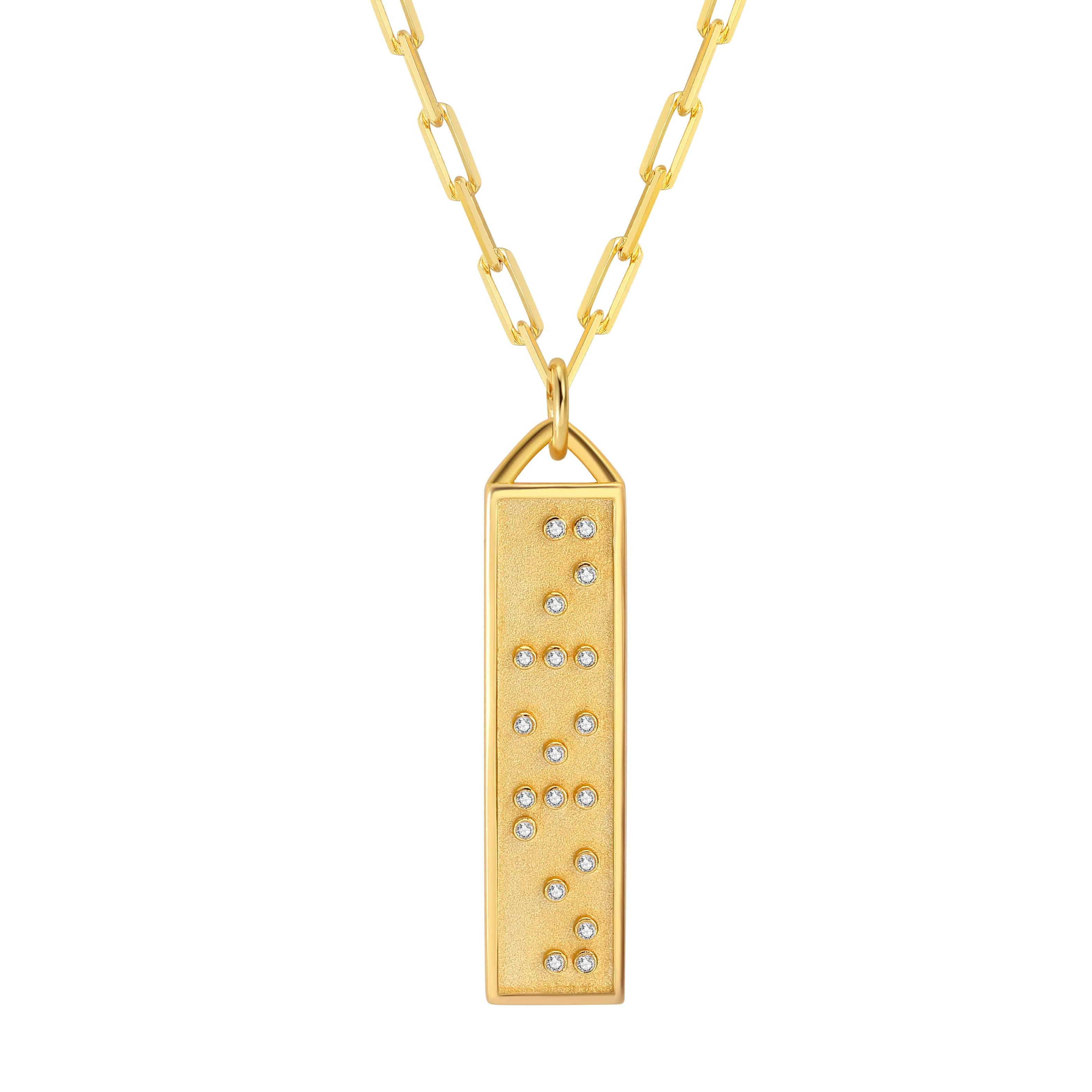Touchstone Mon Amour Bar Necklace Gold with Braille Crystals