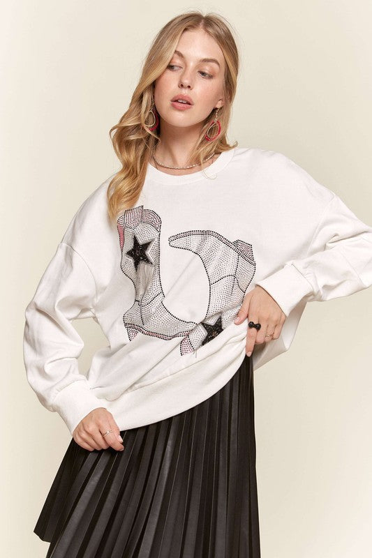 Western Glam Rhinestone Boot Sweatshirt - Yayas Glam & Gift Shop