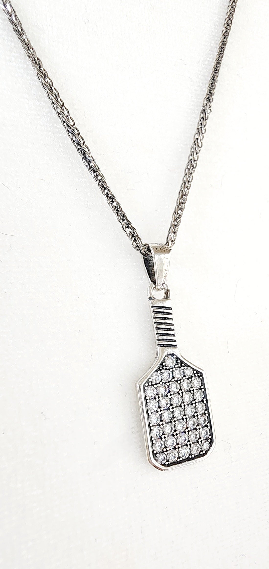 Pickleball Baller Paddle Necklace Silver