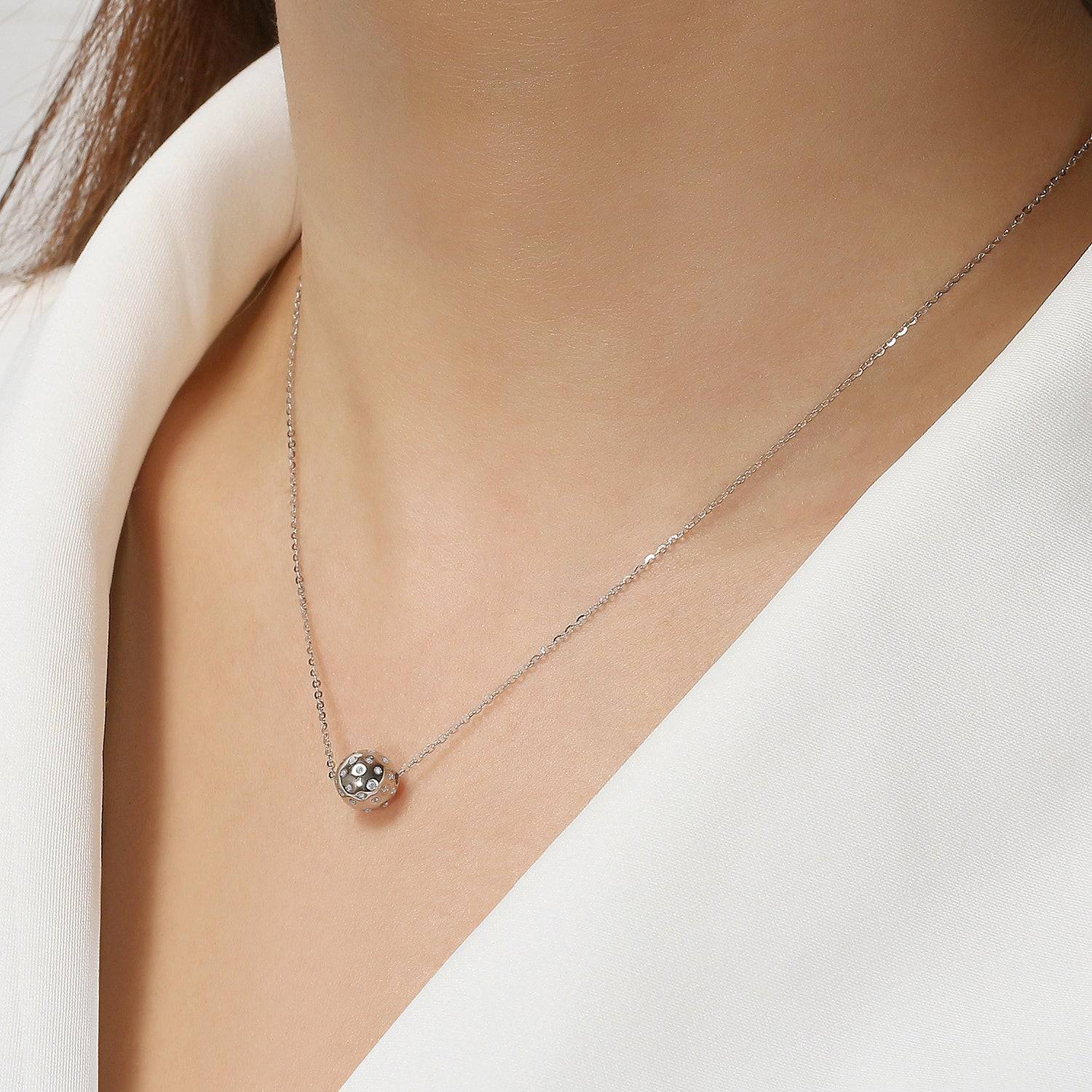 Pickleball Babe Belle BLING Ball Silver with Crystals Necklace on Model