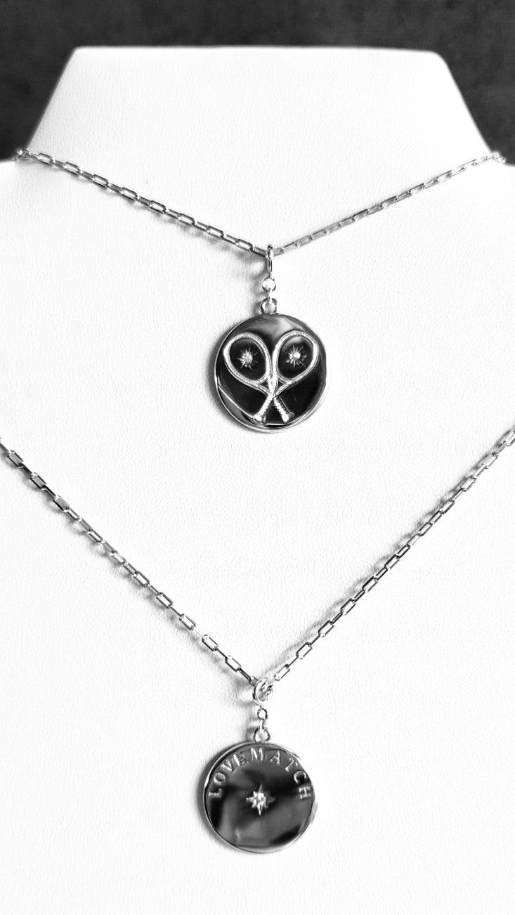 LoveMatch Tennis Heart Pendant Necklace Silver showing front and back