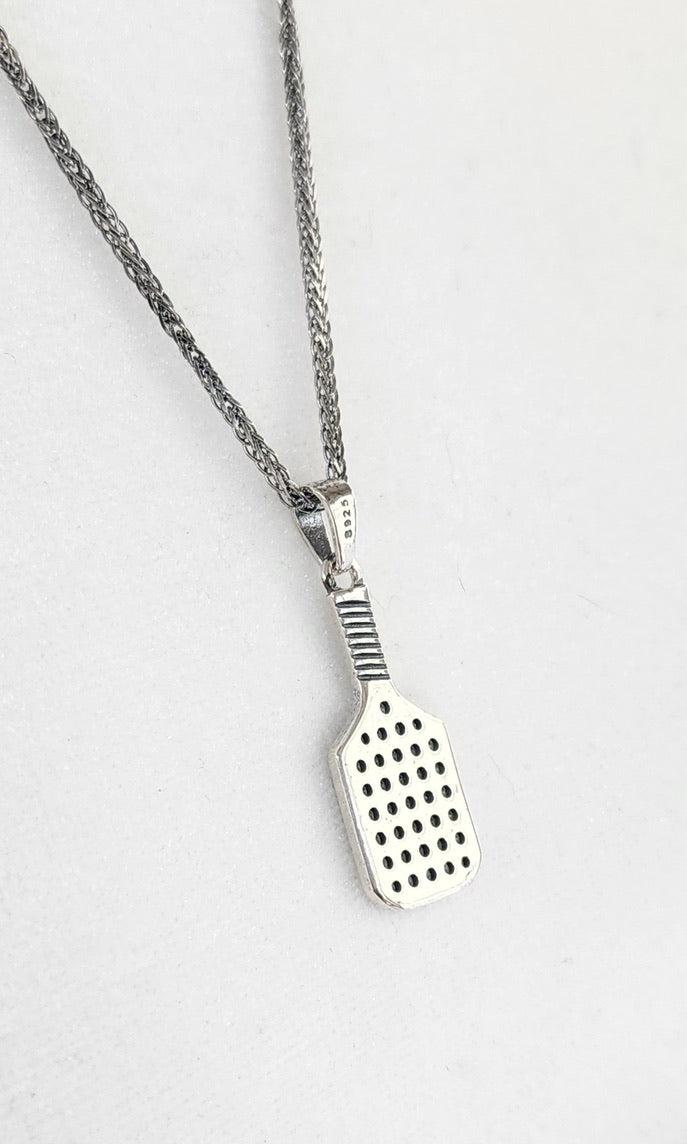 Pickleball Baller Paddle Necklace Silver
